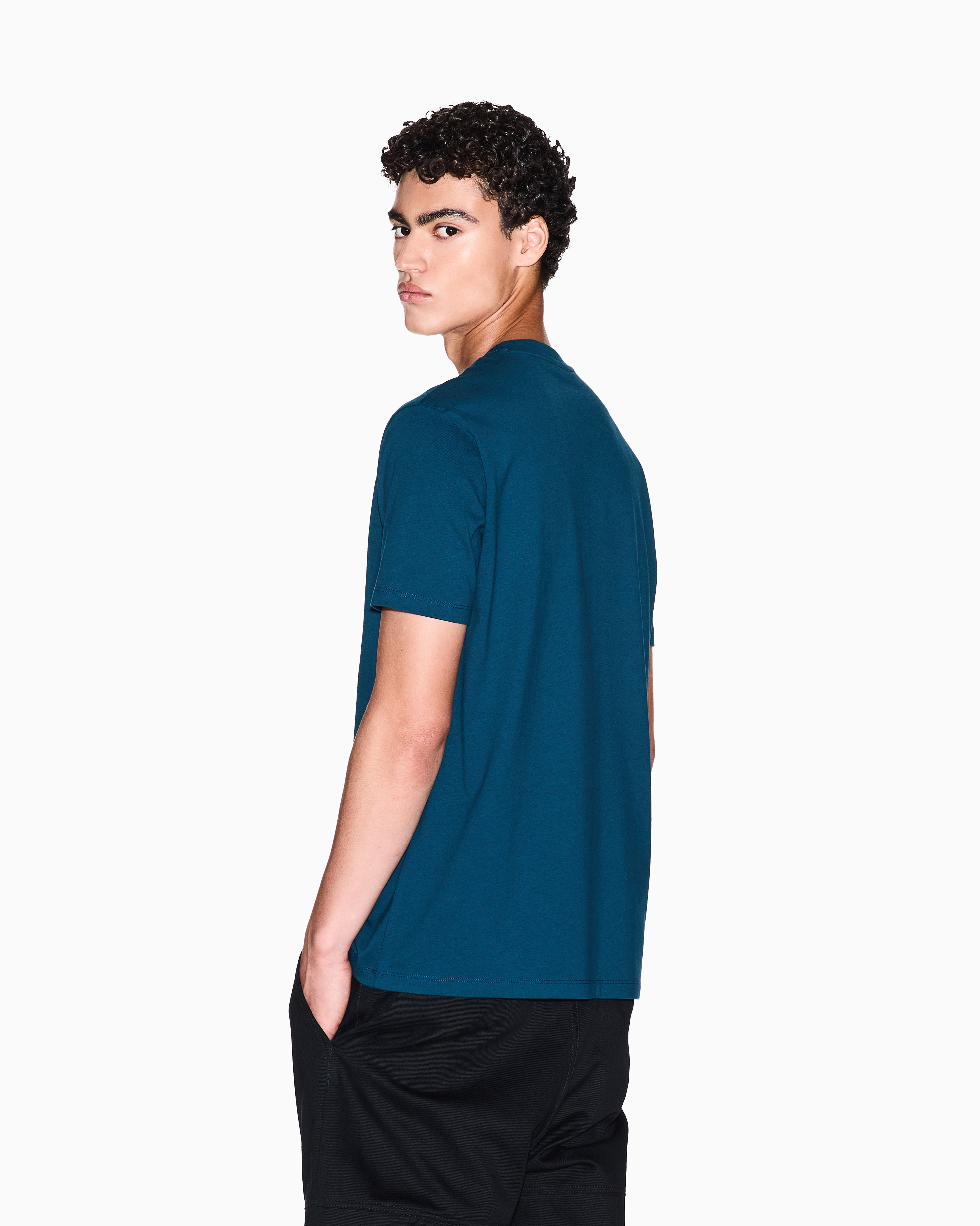 Armani Exchange - Regular fit T-shirt with logo, Man, Blue, Size: