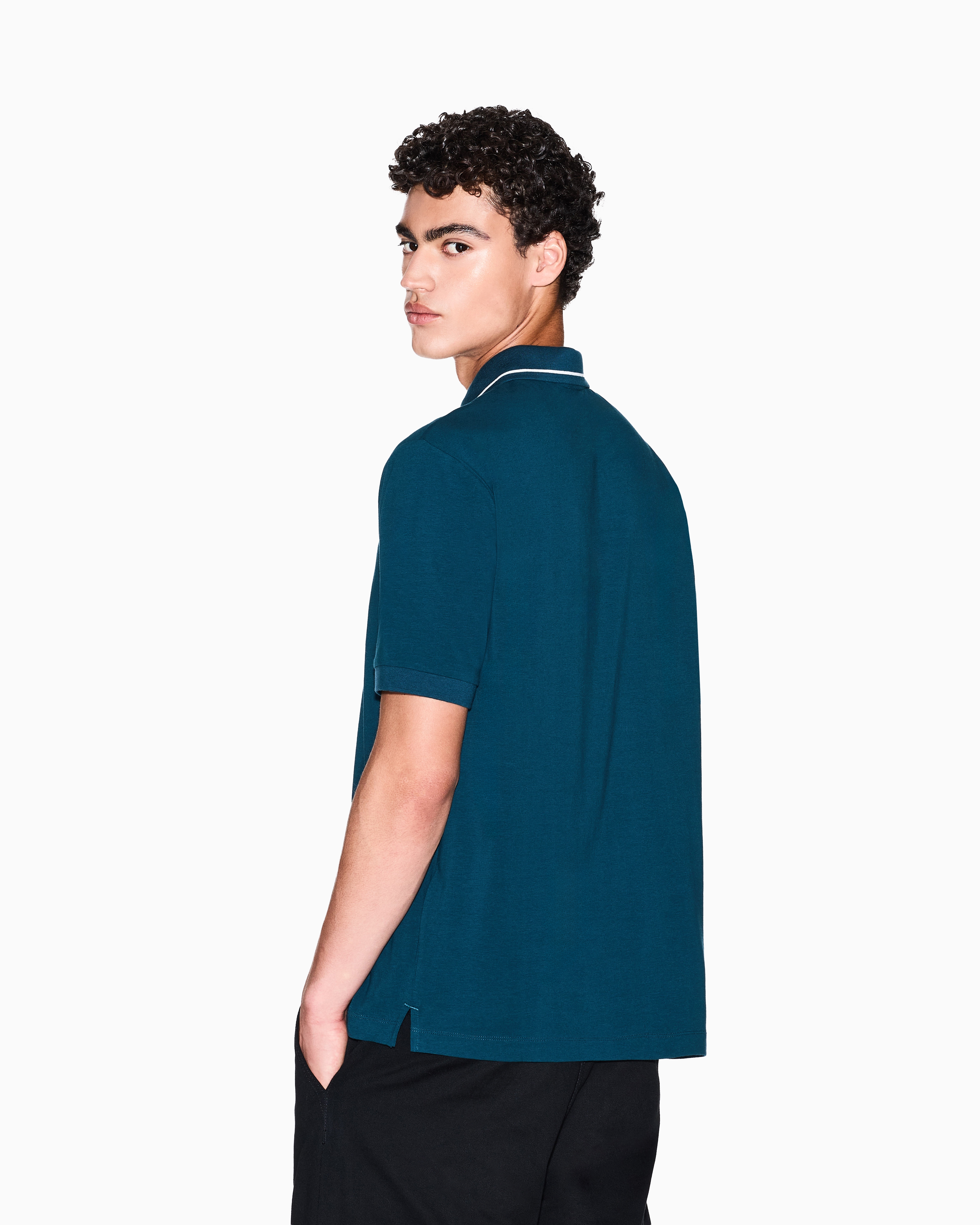 Armani Exchange - Regular fit polo shirt stretch jersey, Man, Blue, Size: