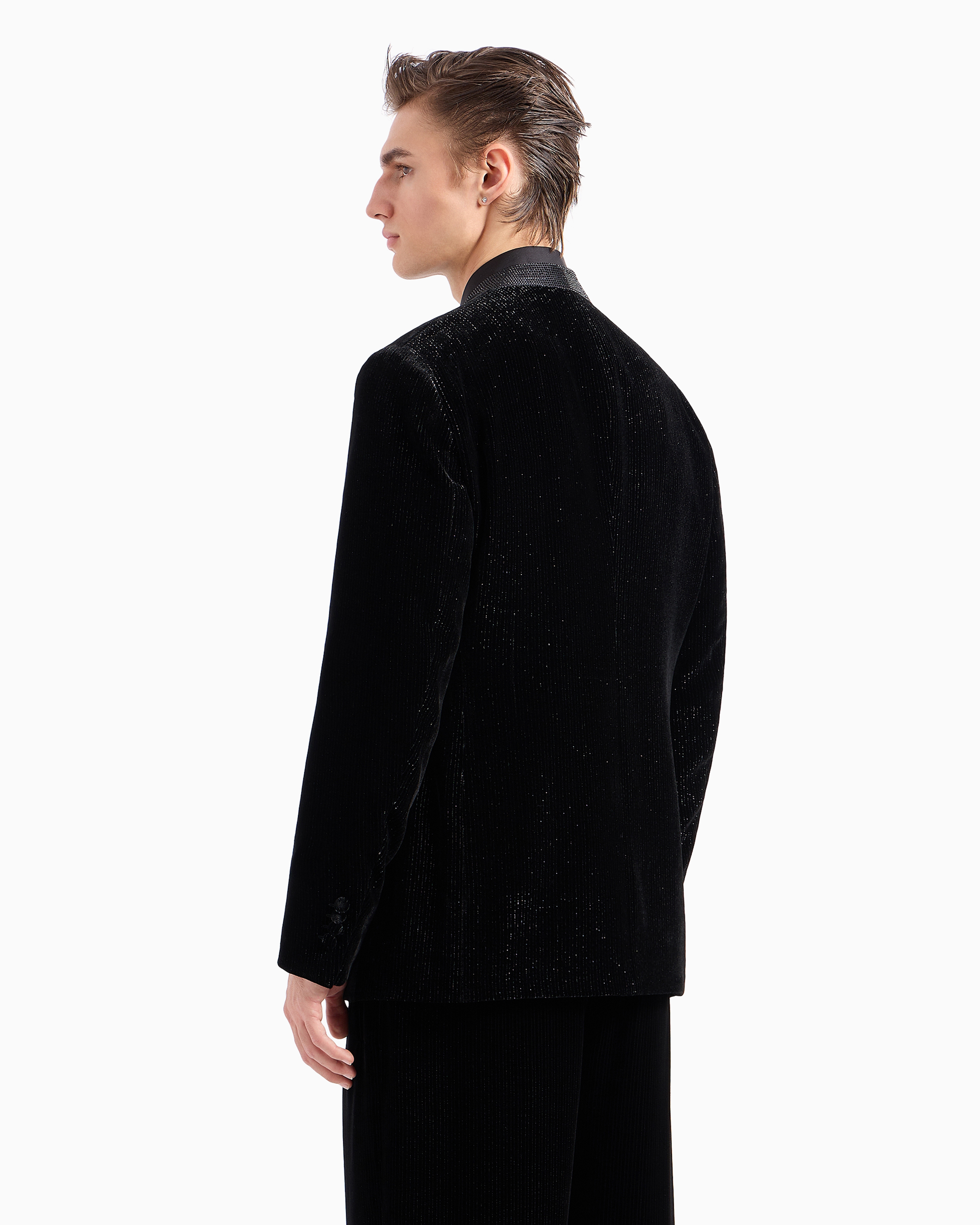 Giorgio Armani Giorgio's Single-breasted, Tuxedo Jacket In Shiny Pinstriped Velvet In Black