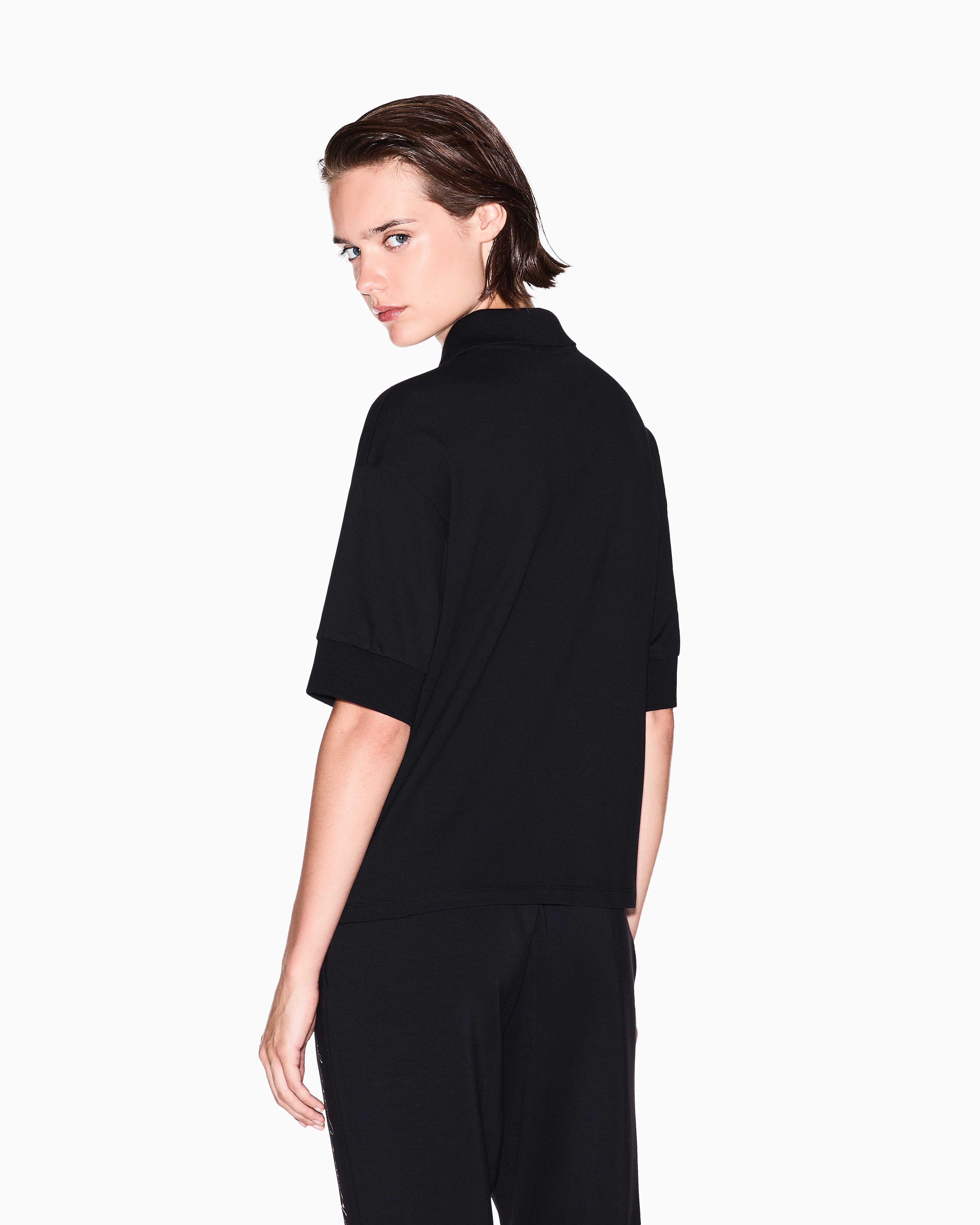 Armani Exchange - Stretch pique polo shirt with logo, Woman, Black, Size: