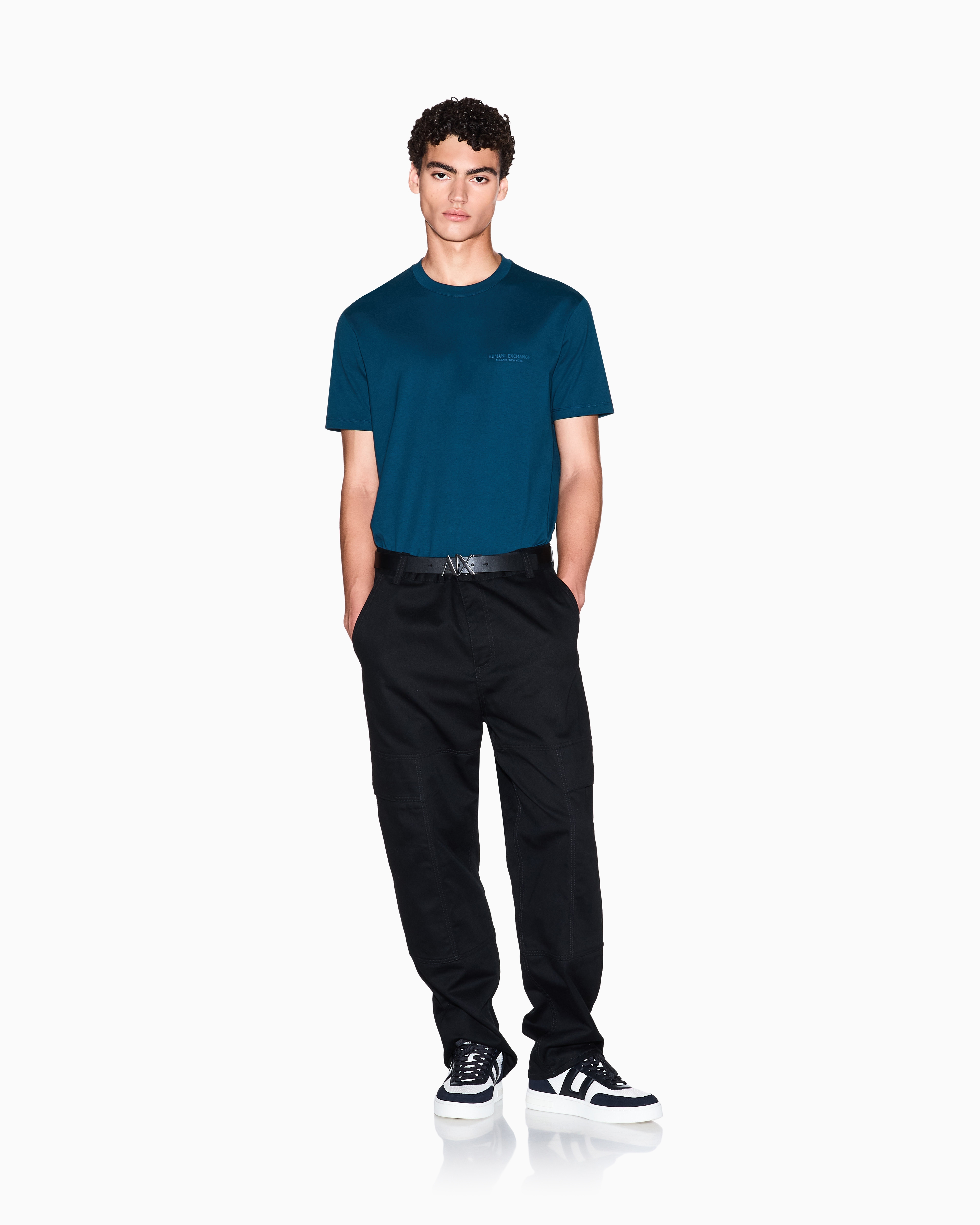 Armani Exchange - Regular fit T-shirt with logo, Man, Blue, Size: