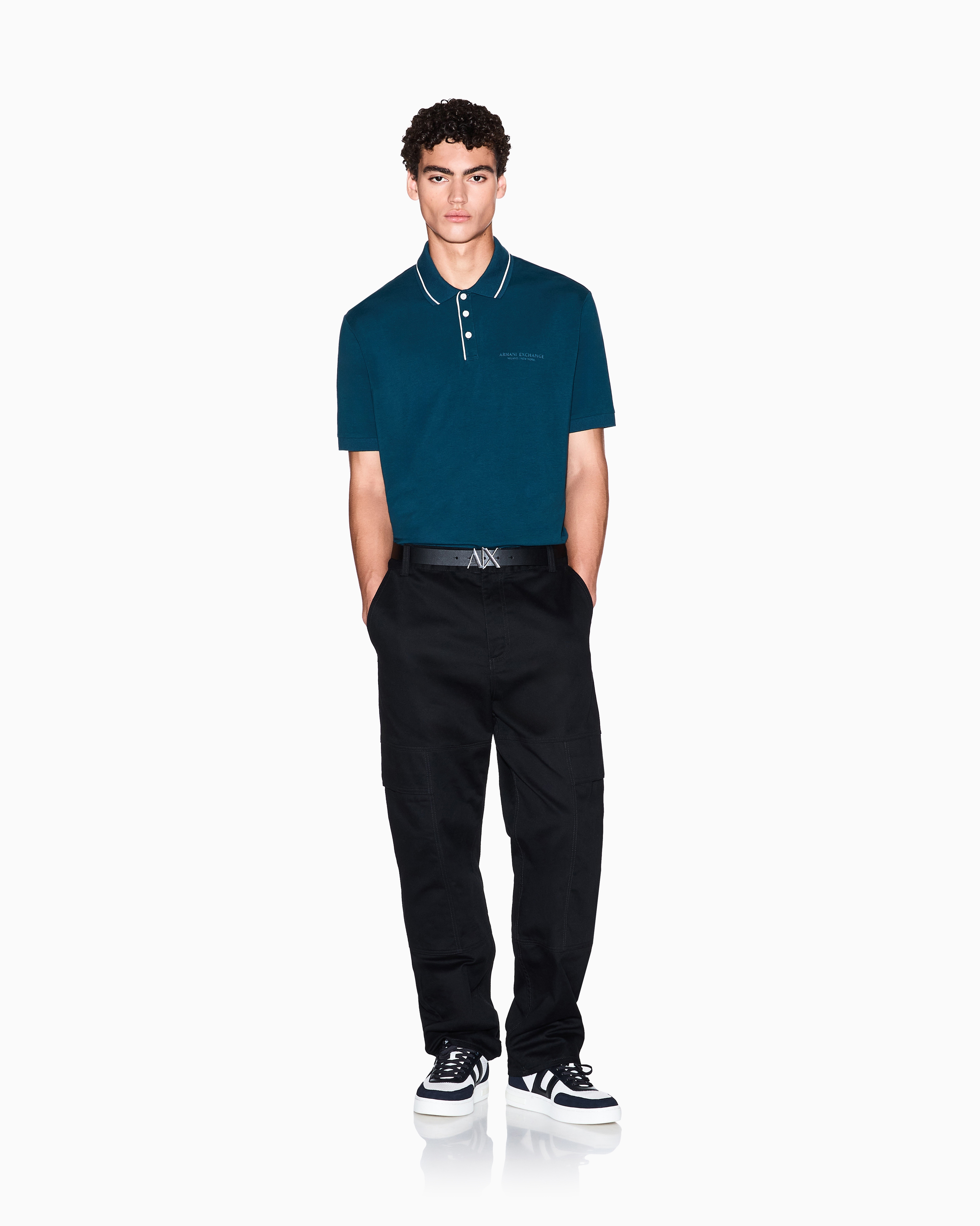 Armani Exchange - Regular fit polo shirt stretch jersey, Man, Blue, Size:
