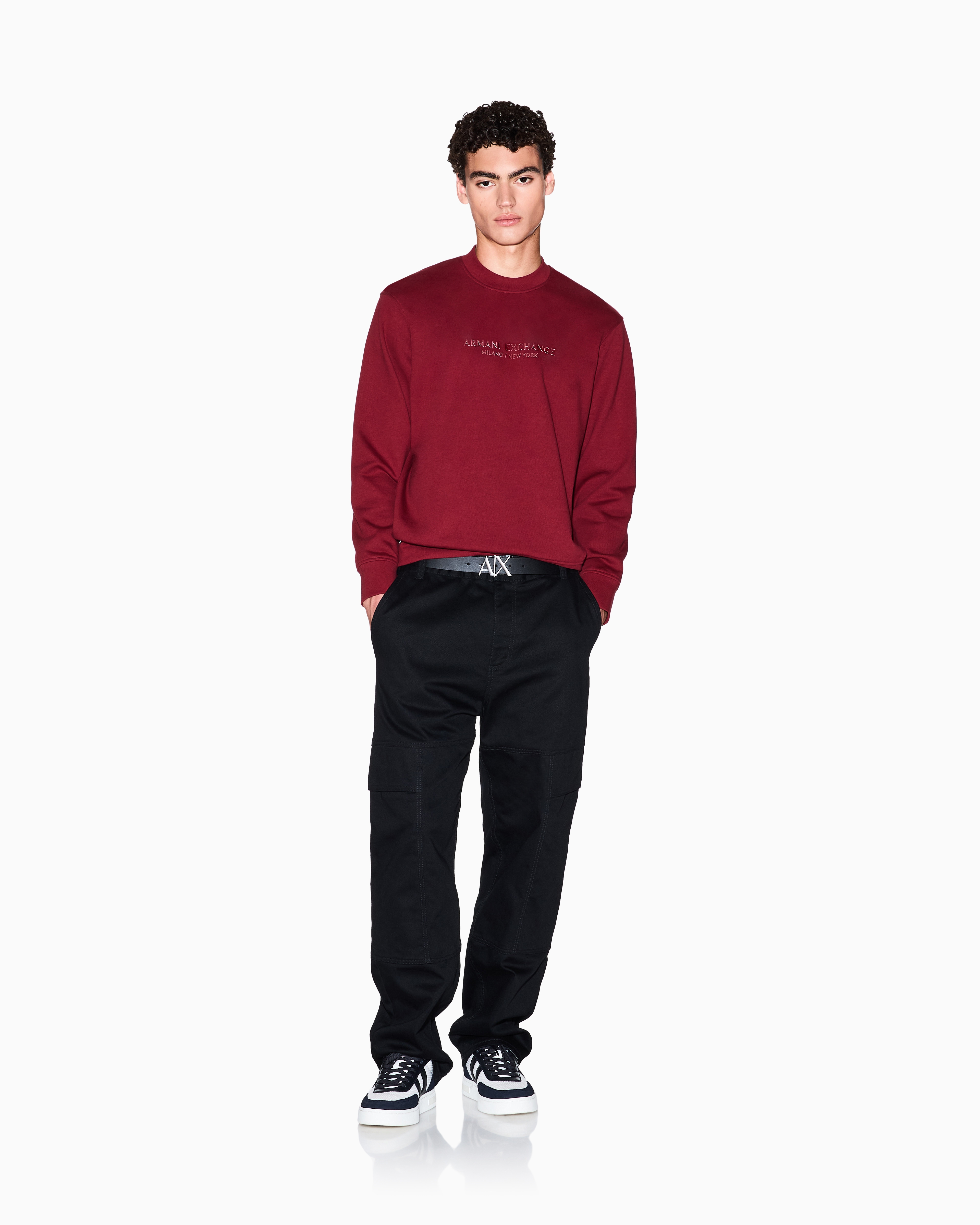 Armani Exchange - Crewneck sweatshirt with tone logo, Man, Burgundy, Size: