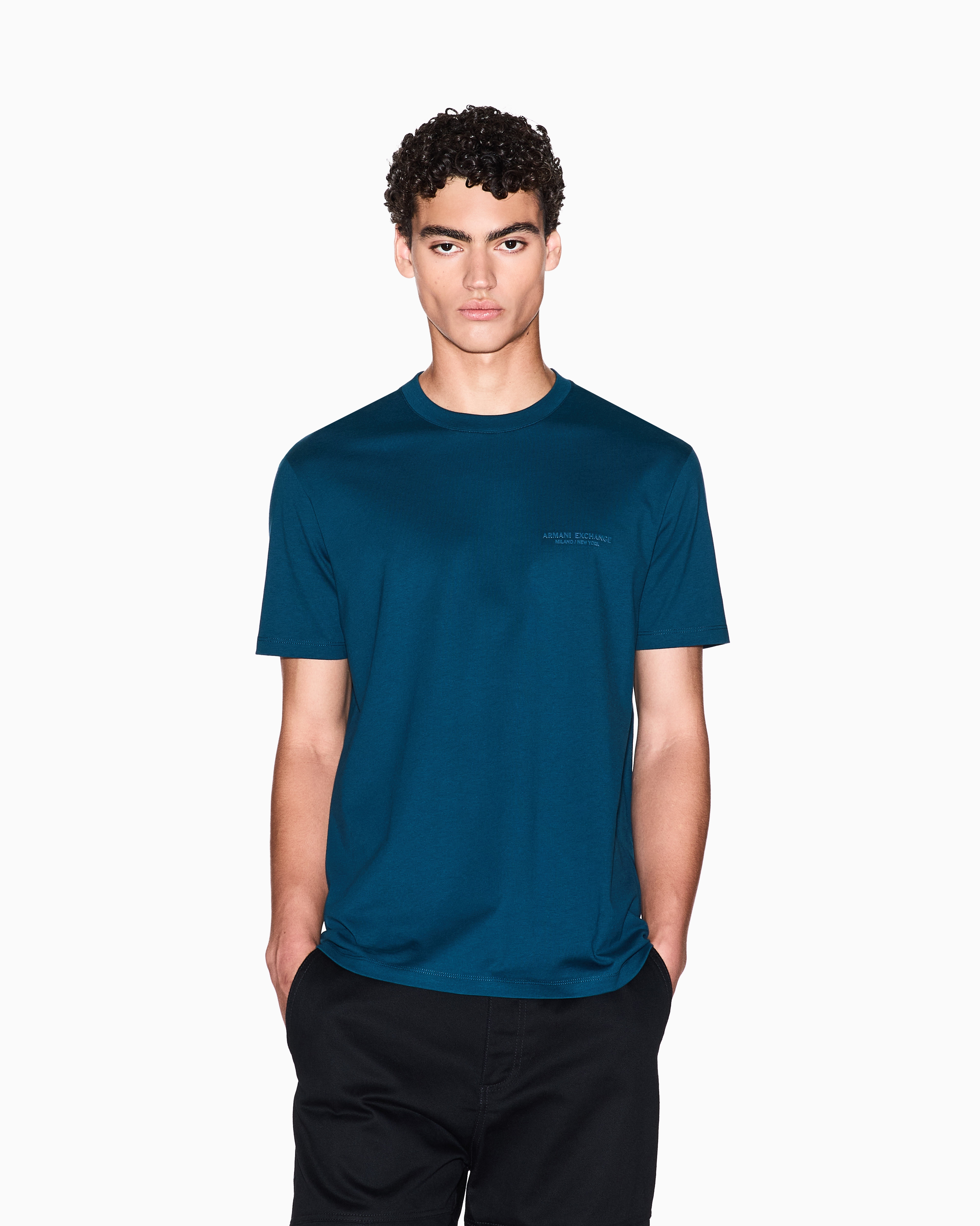 Armani Exchange - Regular fit T-shirt with logo, Man, Blue, Size: