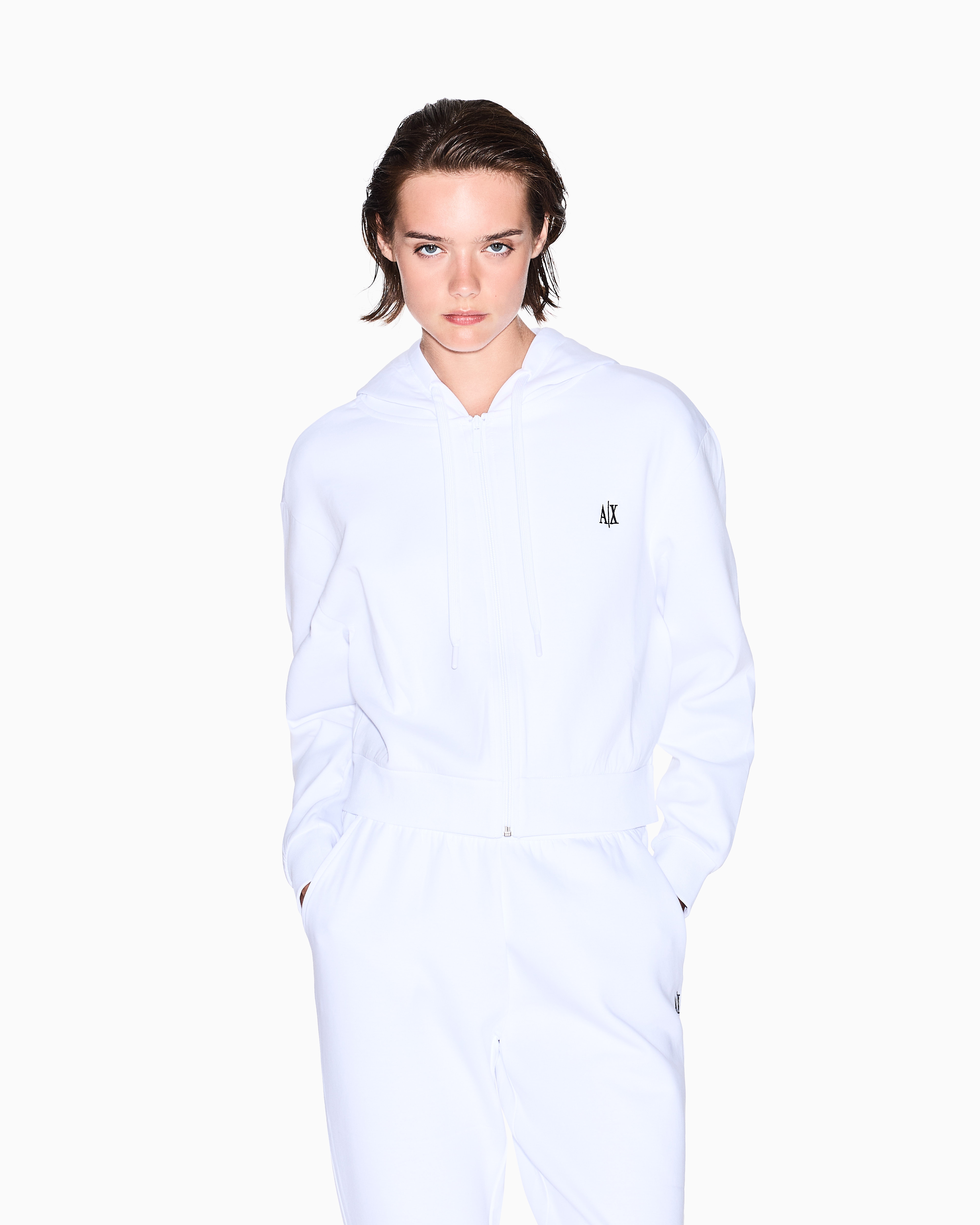 Armani Exchange -  Icon Cropped Hoodie, Woman, White, Size: