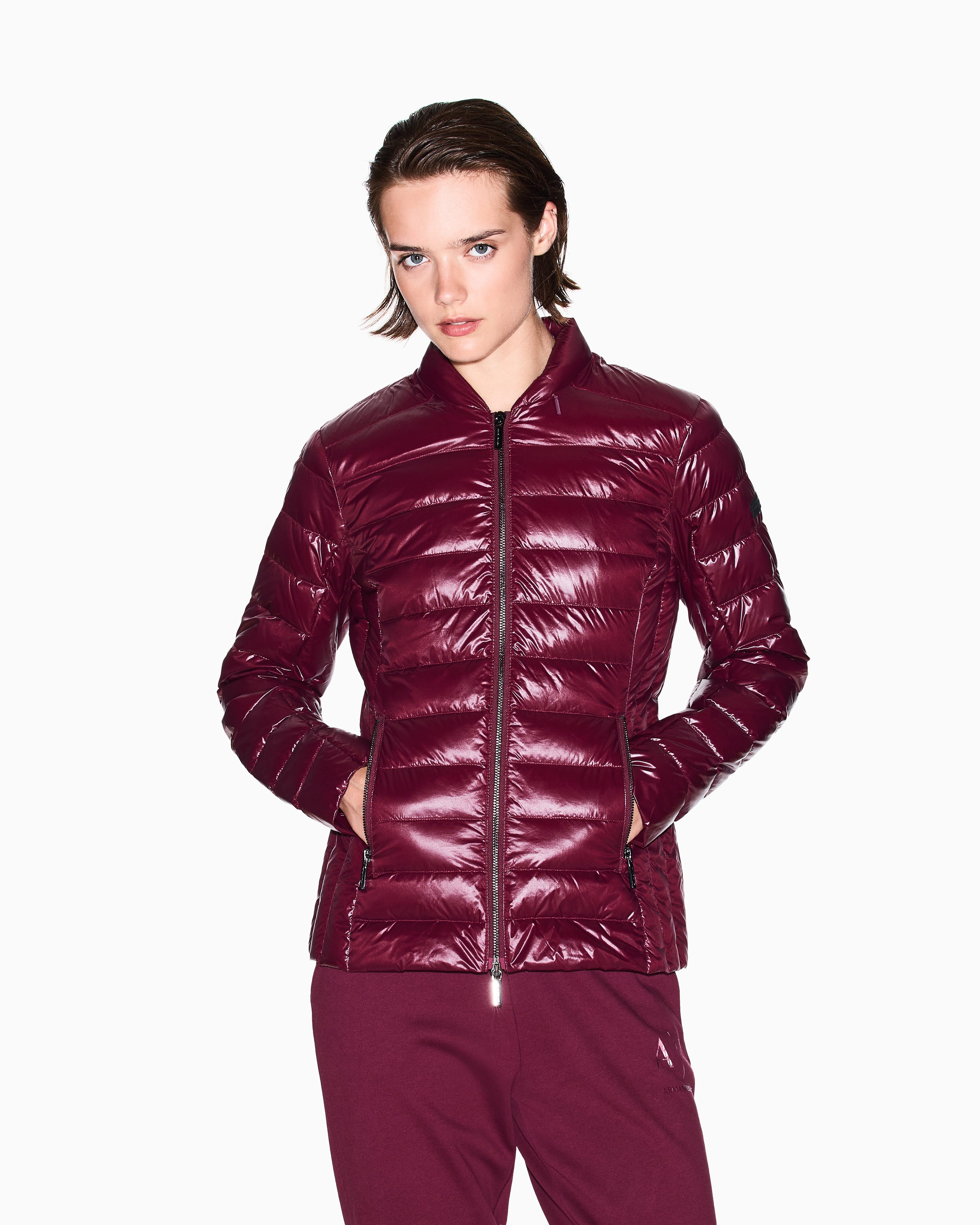 Armani Exchange -  Packable Quilted Down Jacket, Woman, Burgundy, Size: