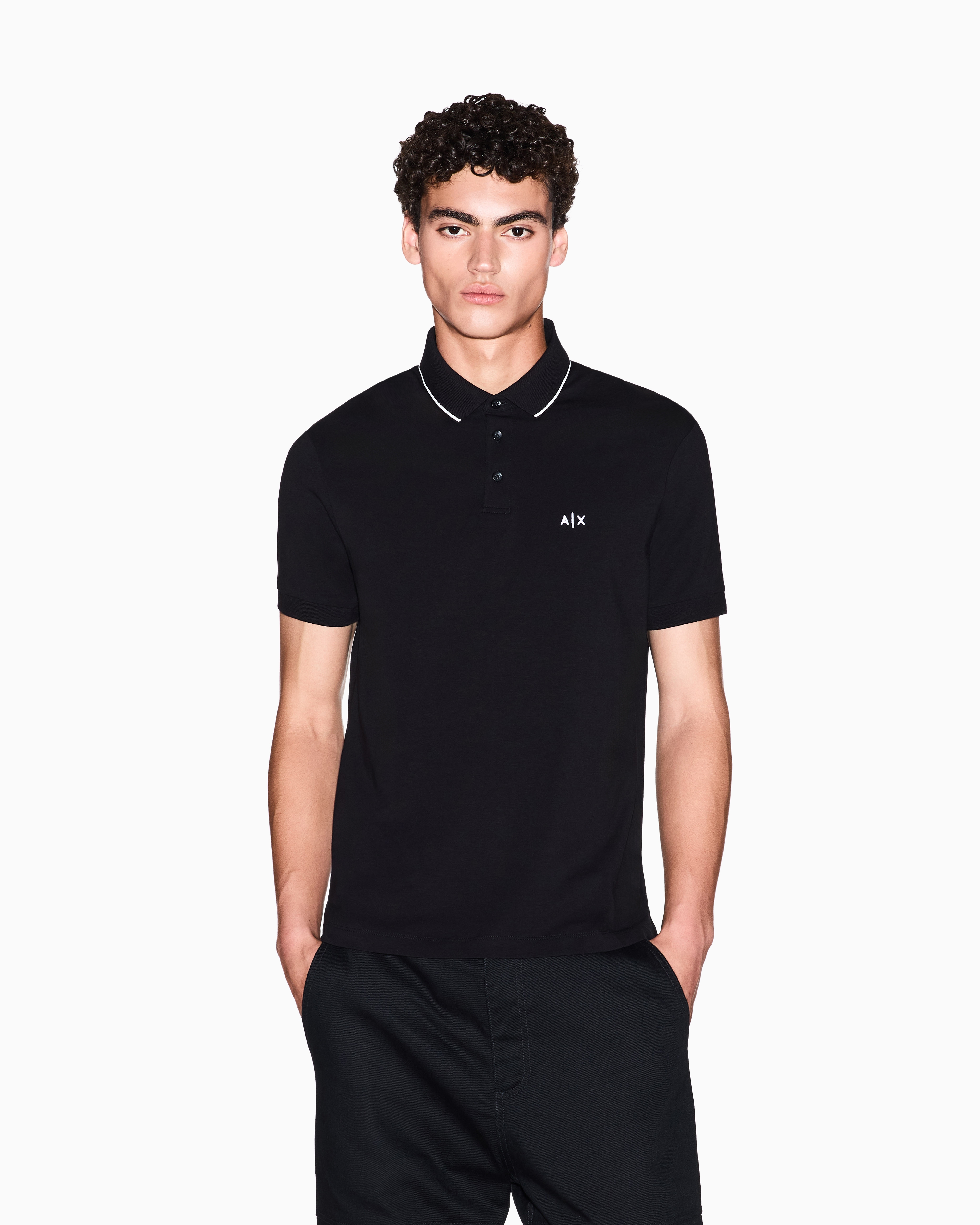 Armani Exchange - Slim fit polo shirt with logo and piping, Man, Black, Size: