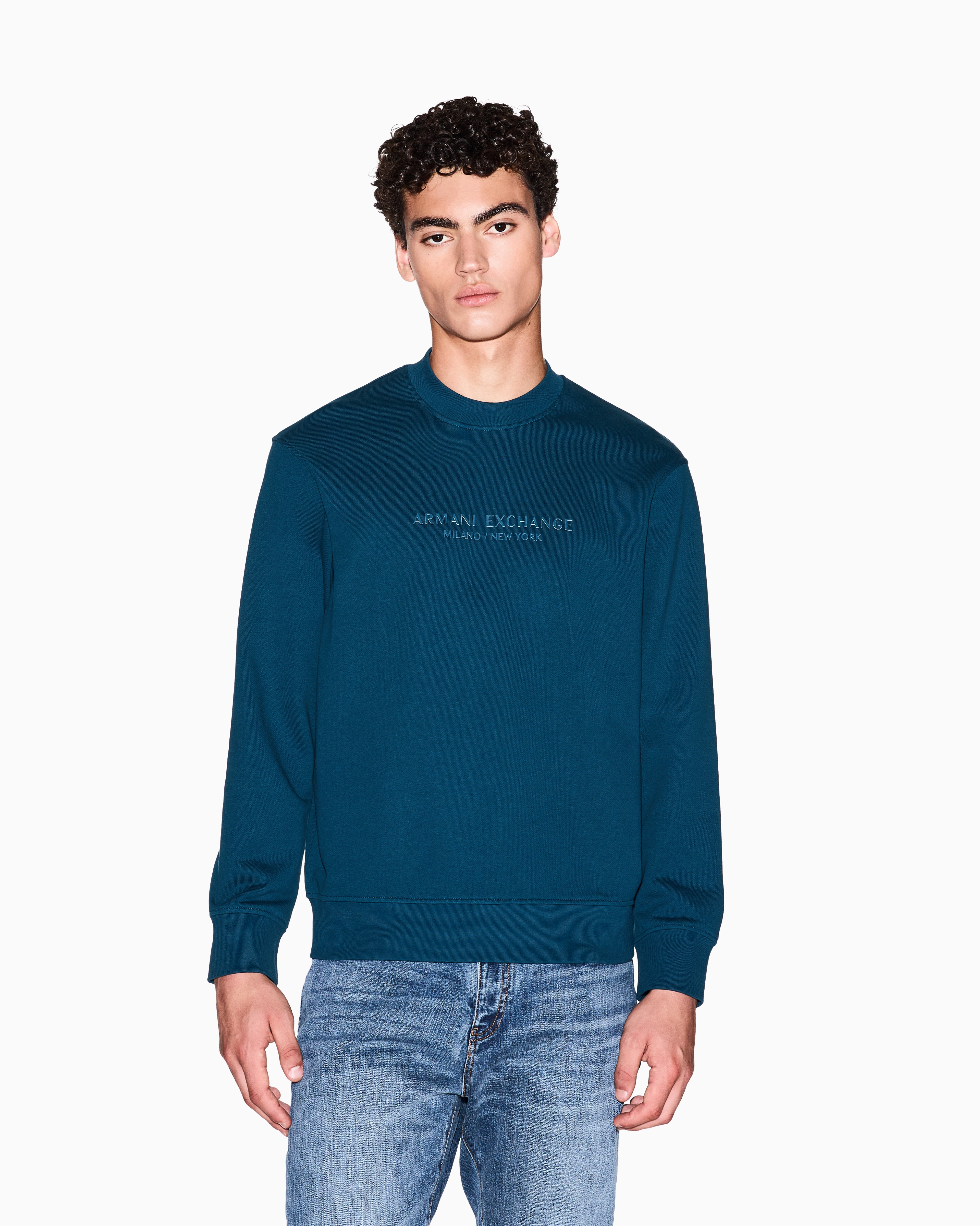 Armani Exchange - Crewneck sweatshirt with tone logo, Man, Blue, Size: