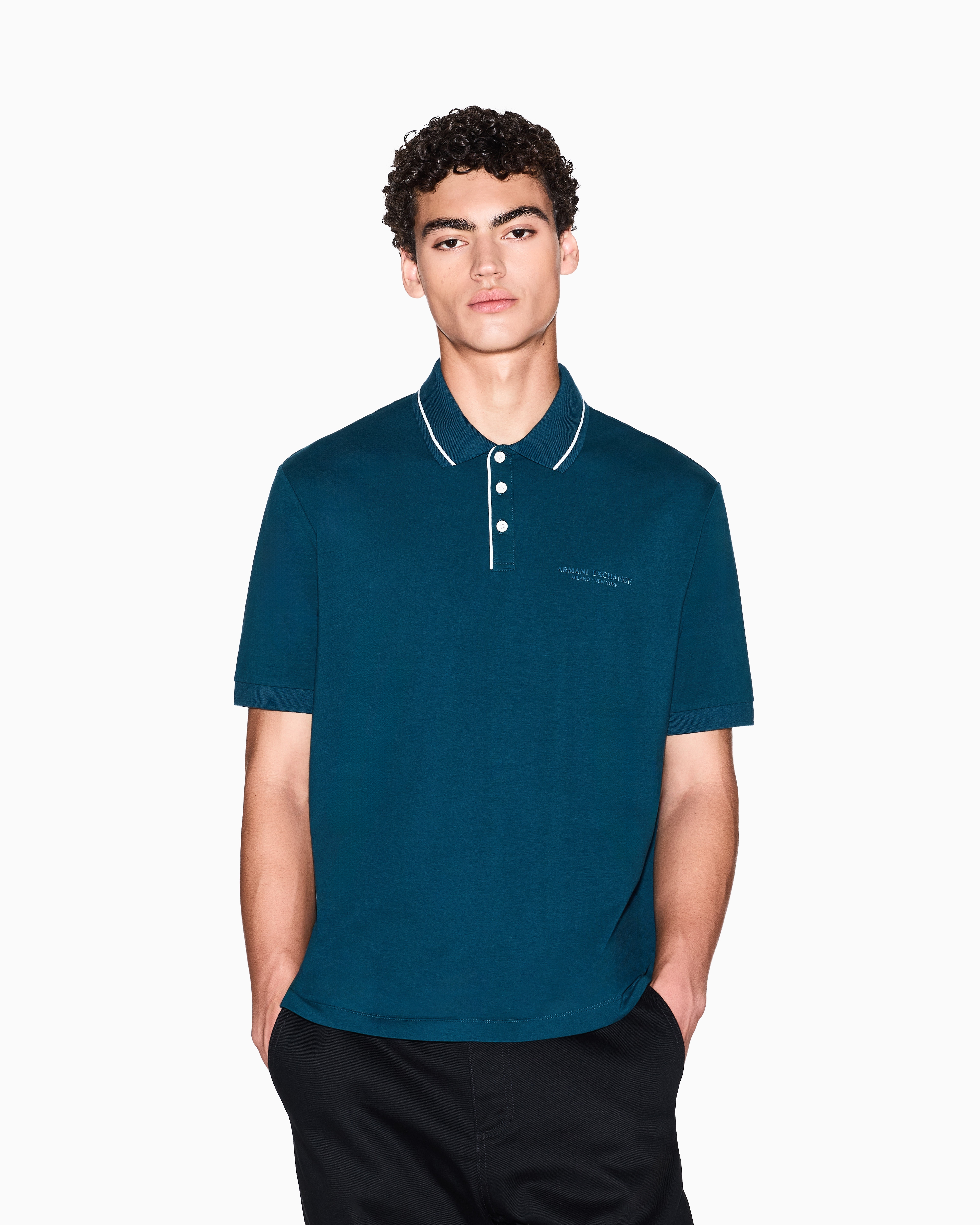Armani Exchange - Regular fit polo shirt stretch jersey, Man, Blue, Size: