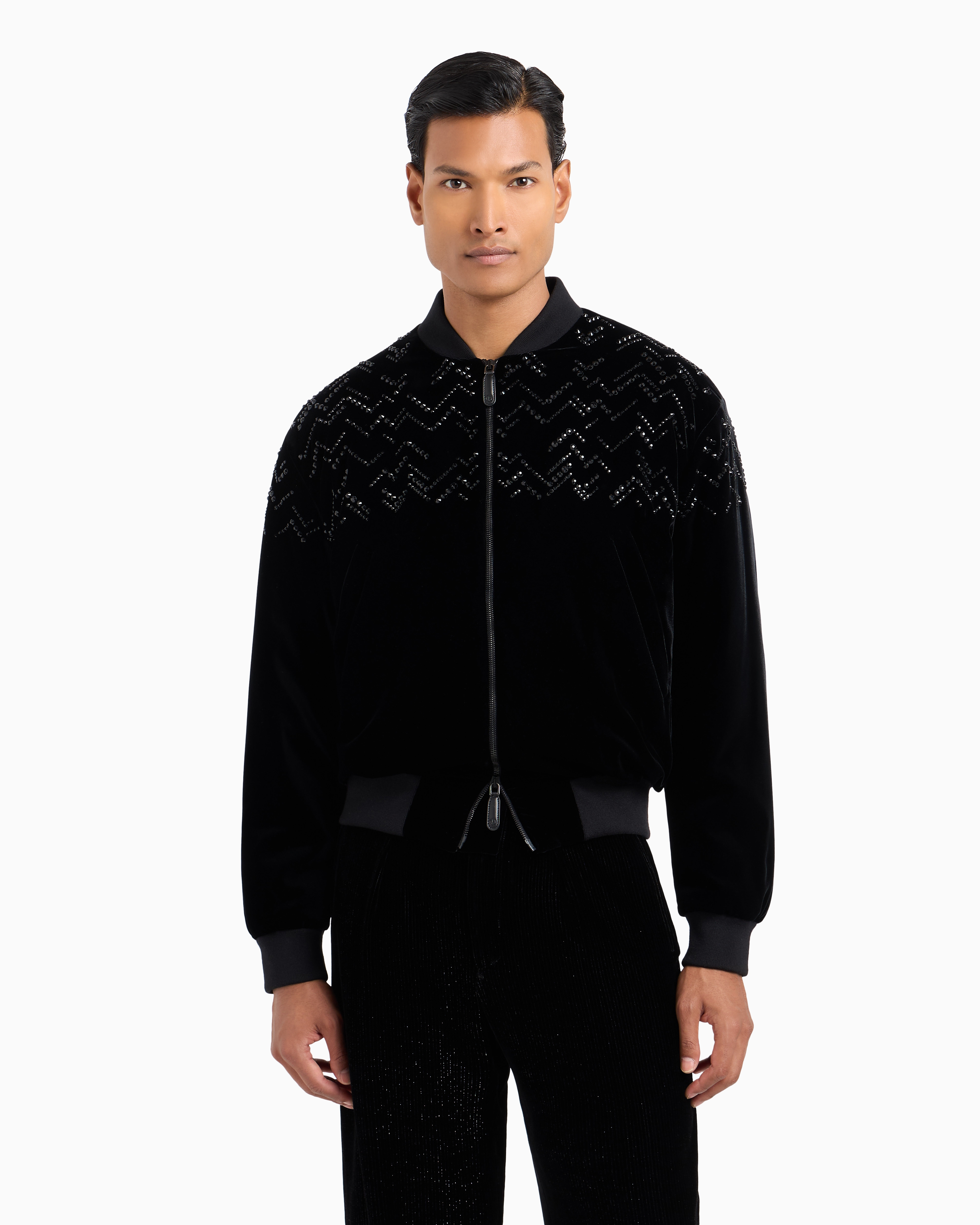 Giorgio Armani Embellished Bomber Jacket In Black
