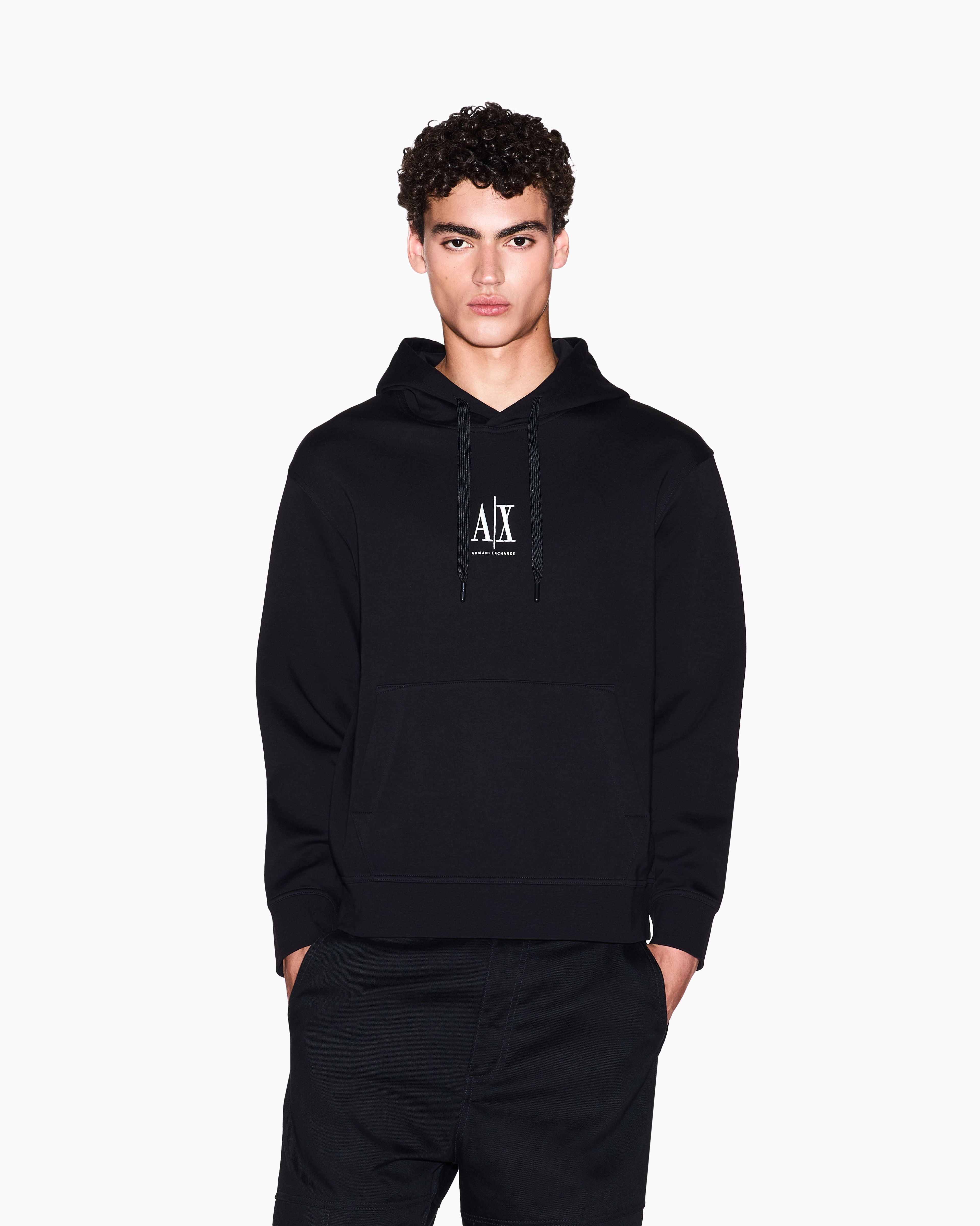 Armani Exchange - Hoodie with embroidered logo, Man, Black, Size:
