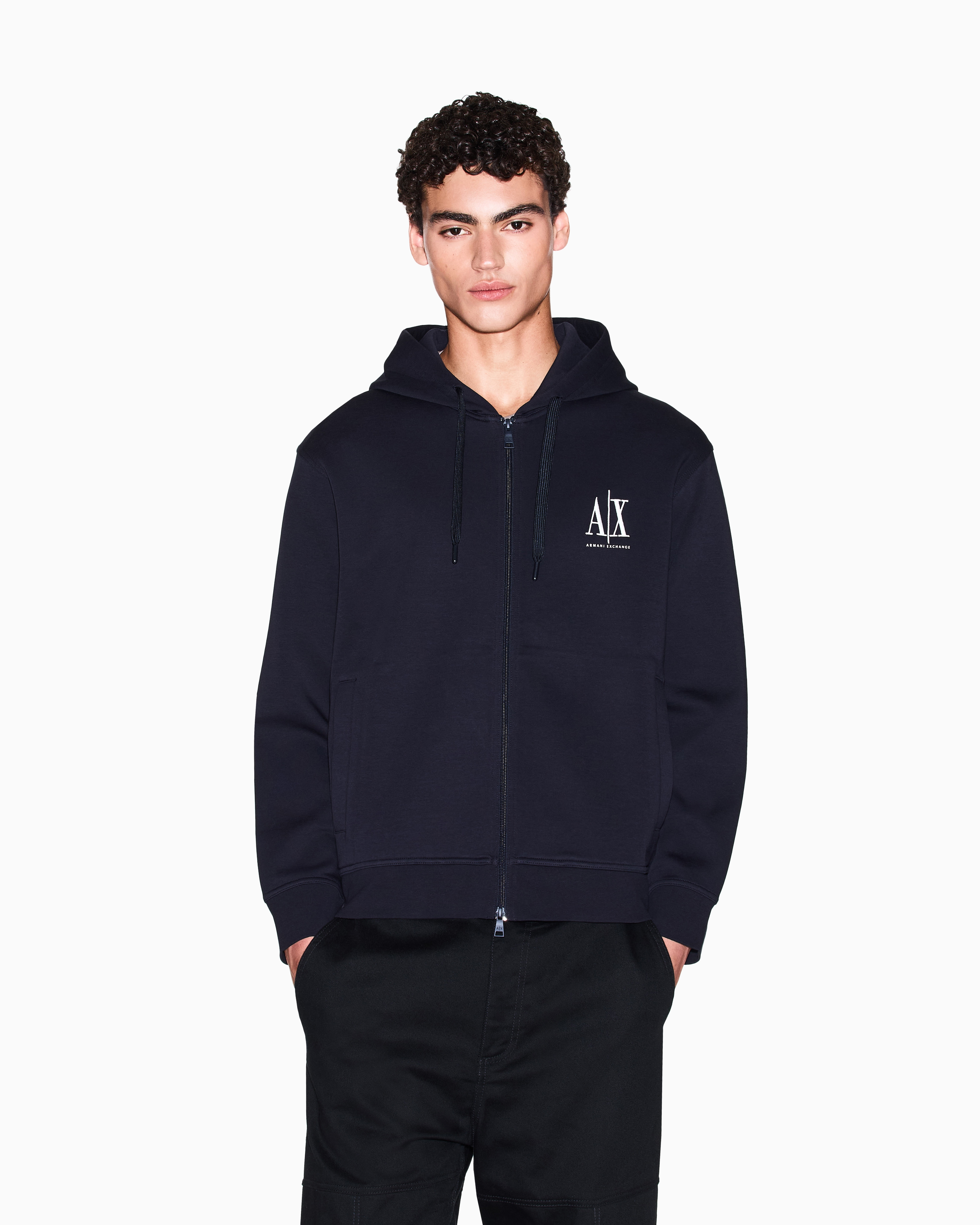 Armani Exchange - Zip-up hoodie with embroidered logo, Man, Navy_blue, Size:
