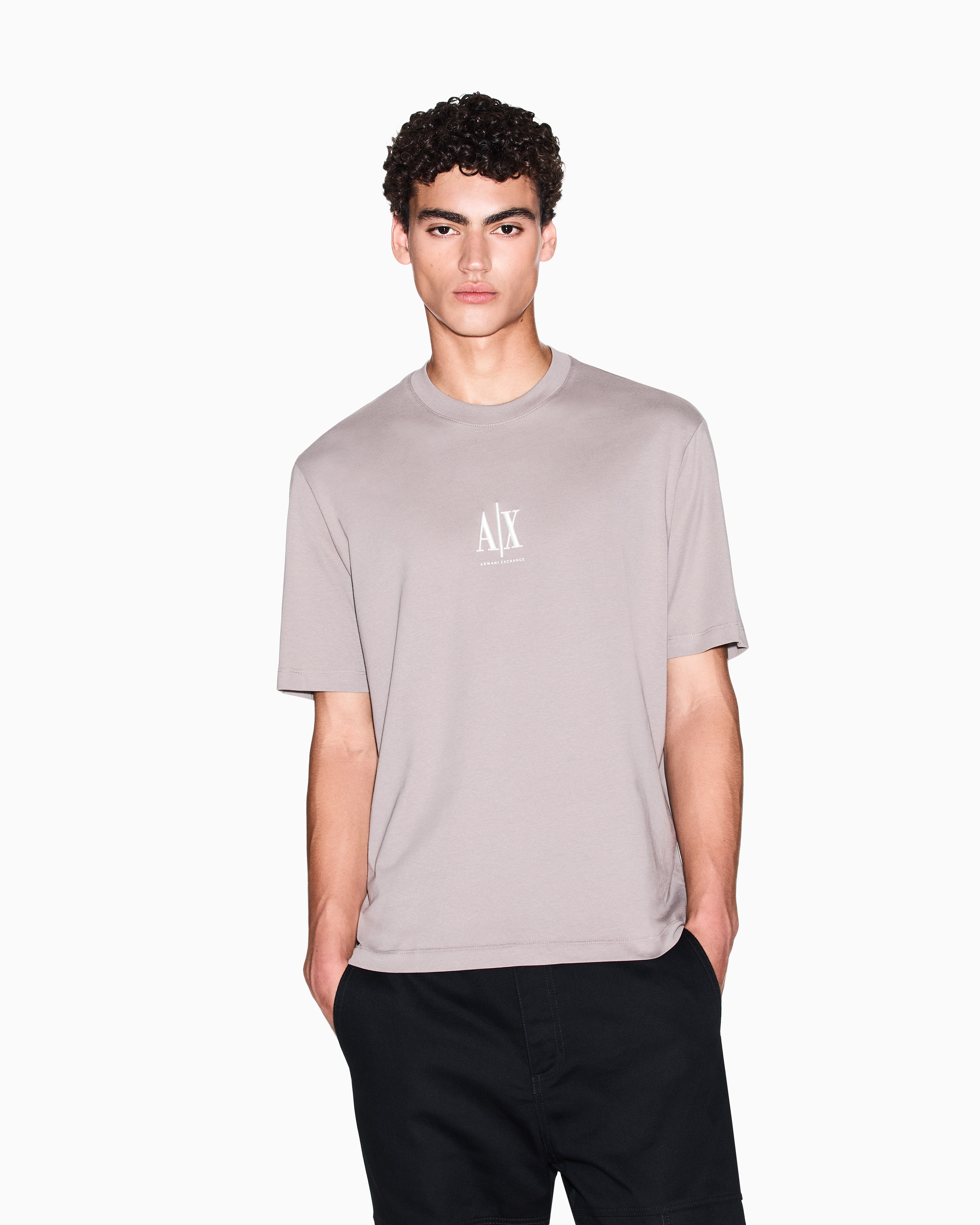 Armani Exchange - Regular fit T-shirt with embroidered logo, Man, Beige, Size: