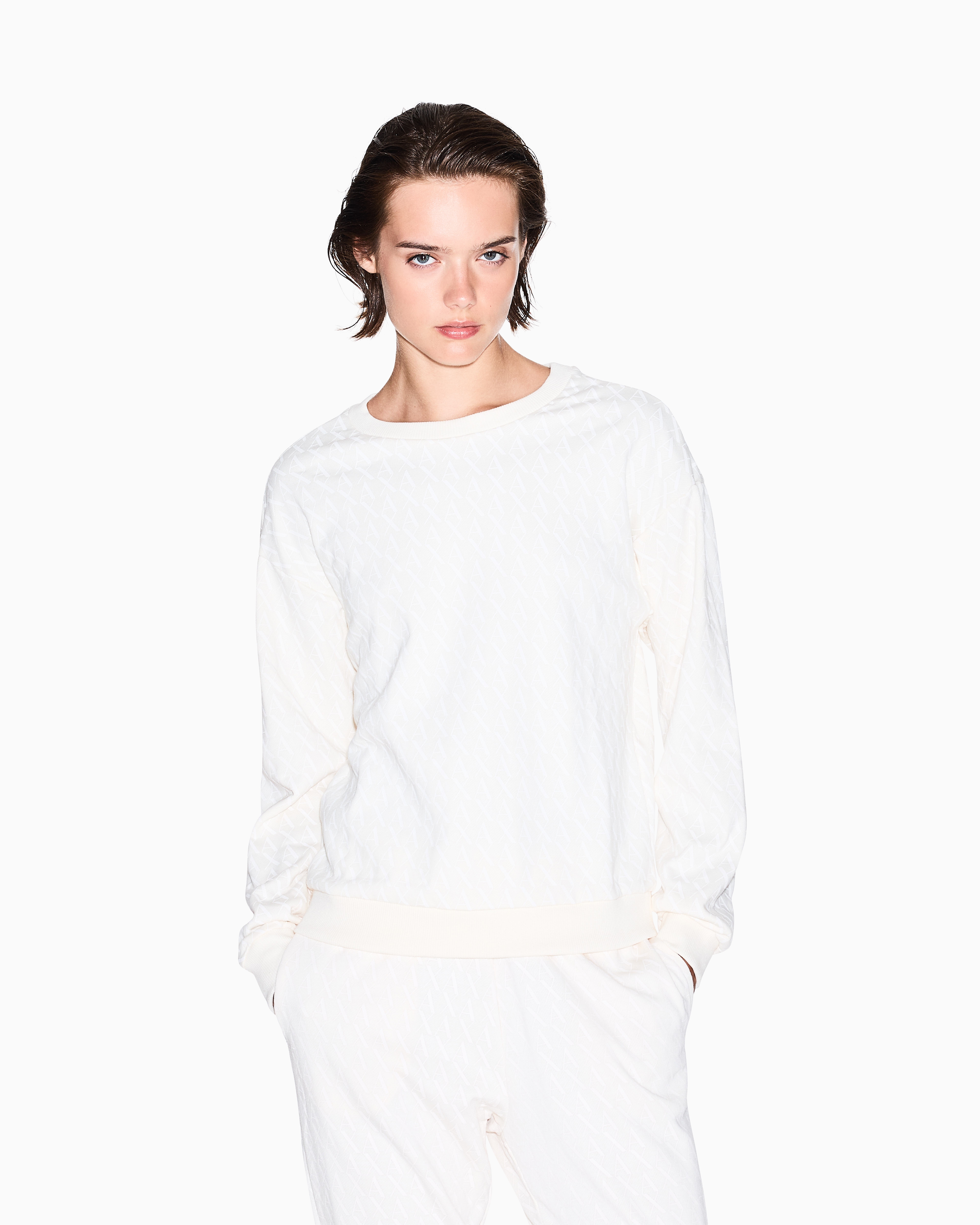 Armani Exchange - ASV French Terry Sweatshirt with embossed logo, Woman, White, Size: