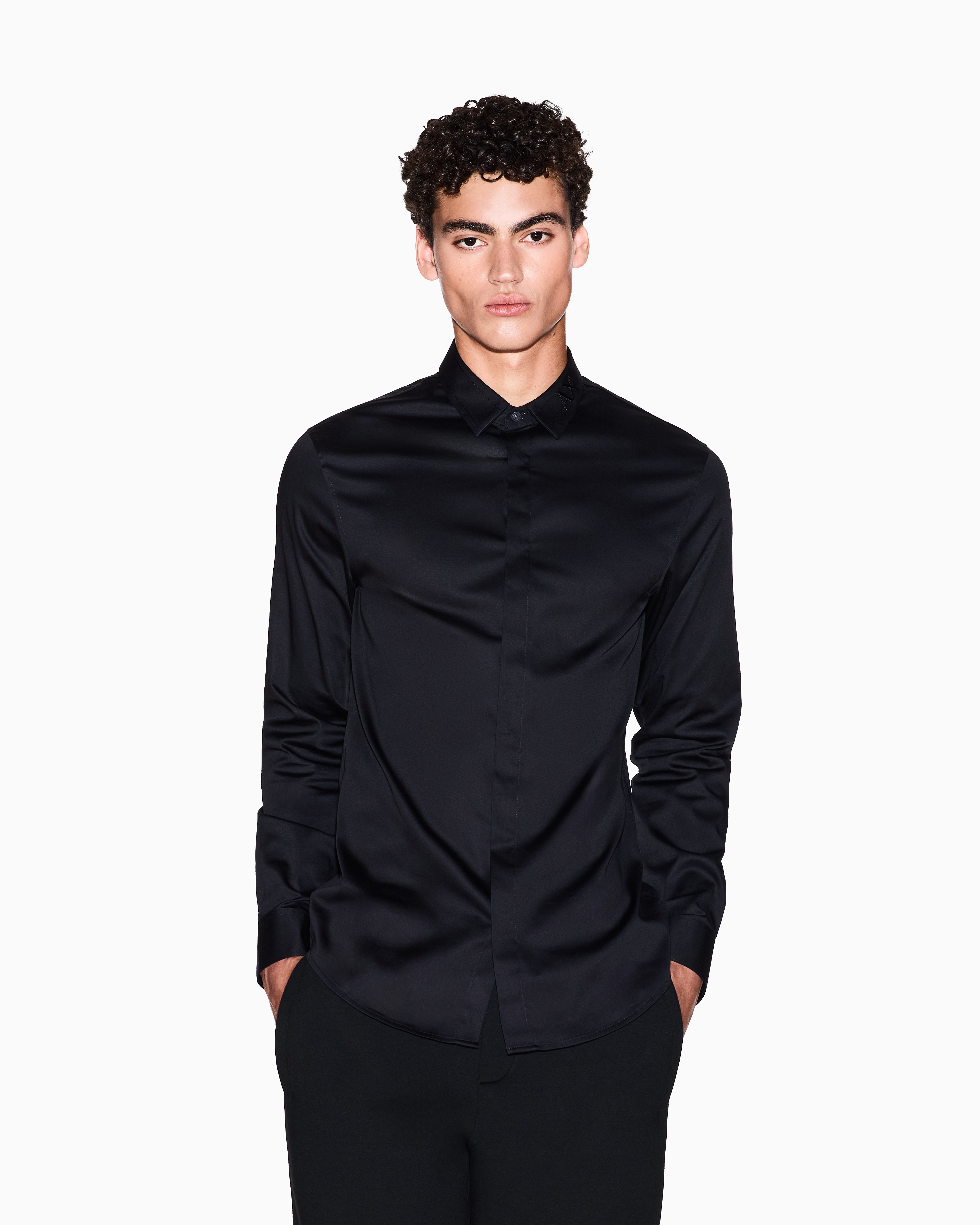 Armani Exchange - Classic Shirts, Man, Black, Size: