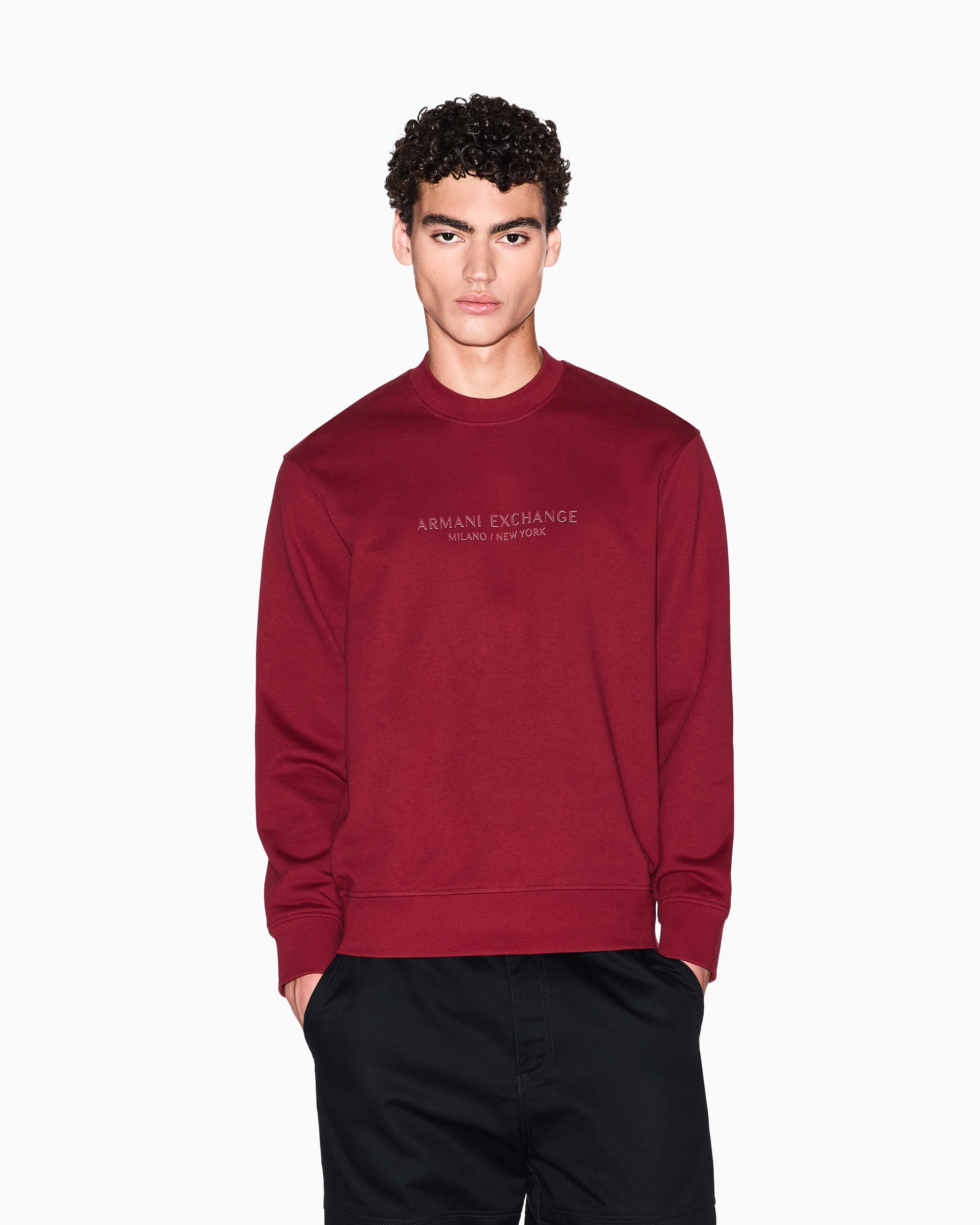 Armani Exchange - Crewneck sweatshirt with tone logo, Man, Burgundy, Size: