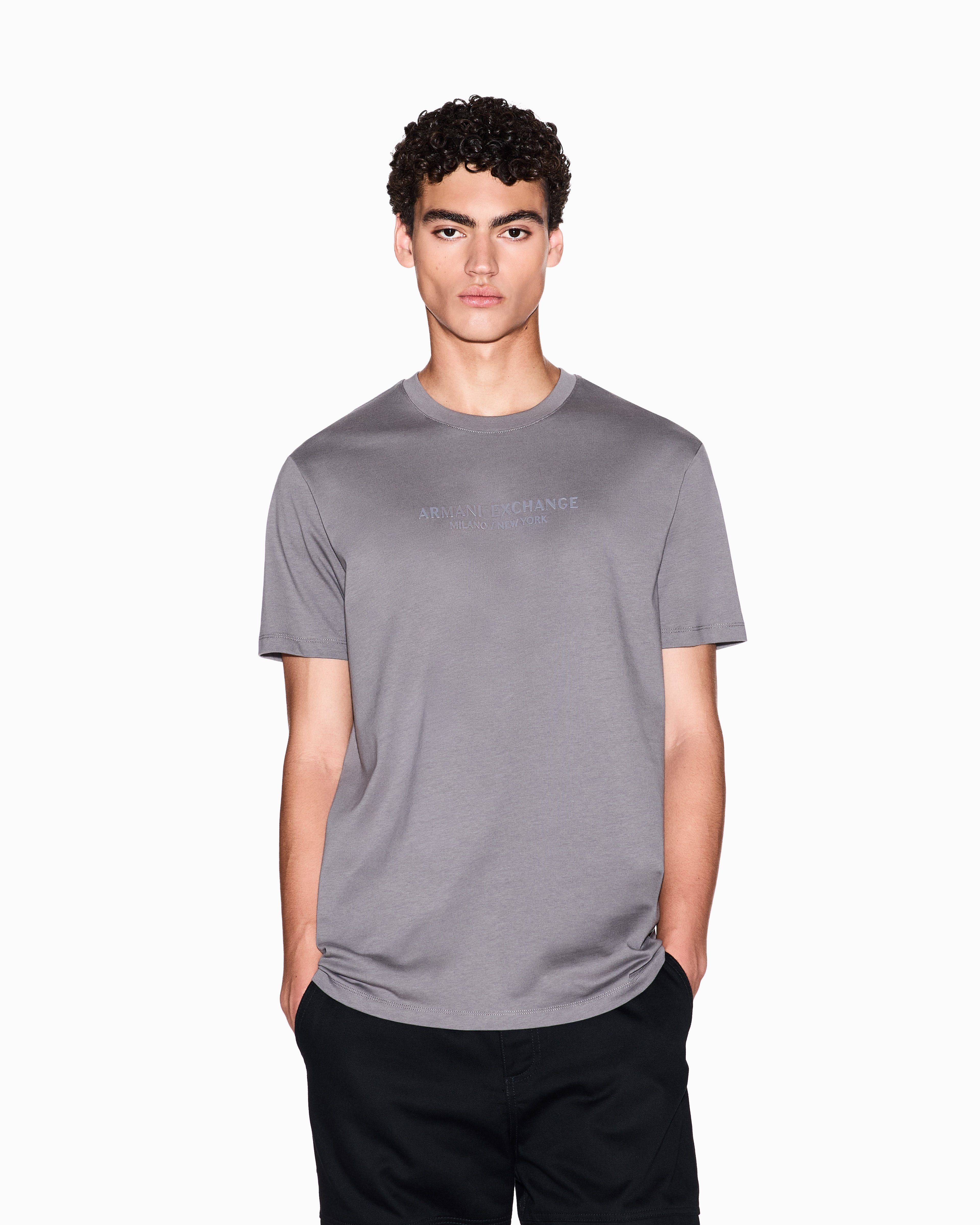 Armani Exchange - Regular fit T-shirt with logo, Man, Grey, Size: