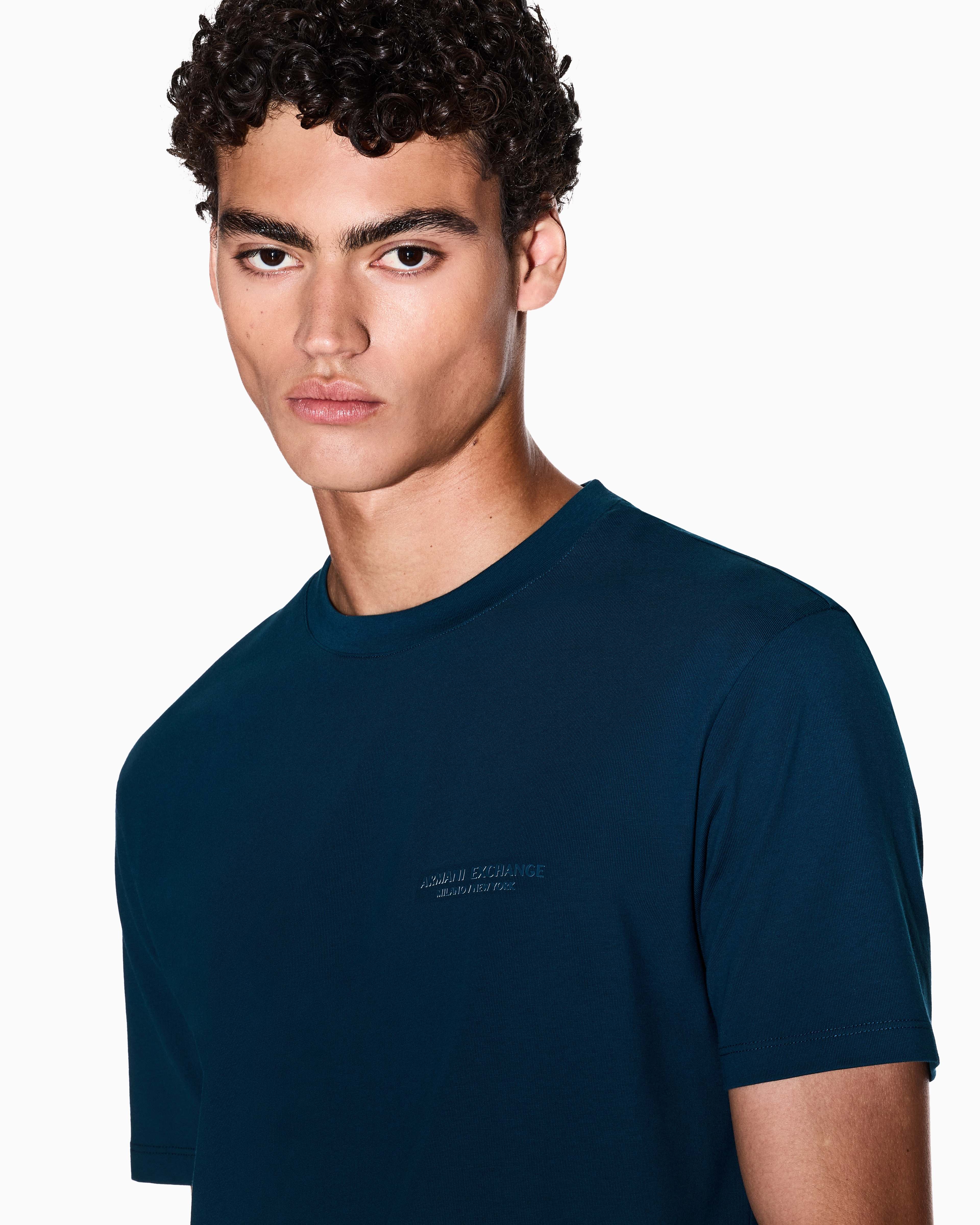 Armani Exchange - Regular fit T-shirt with logo, Man, Blue, Size: