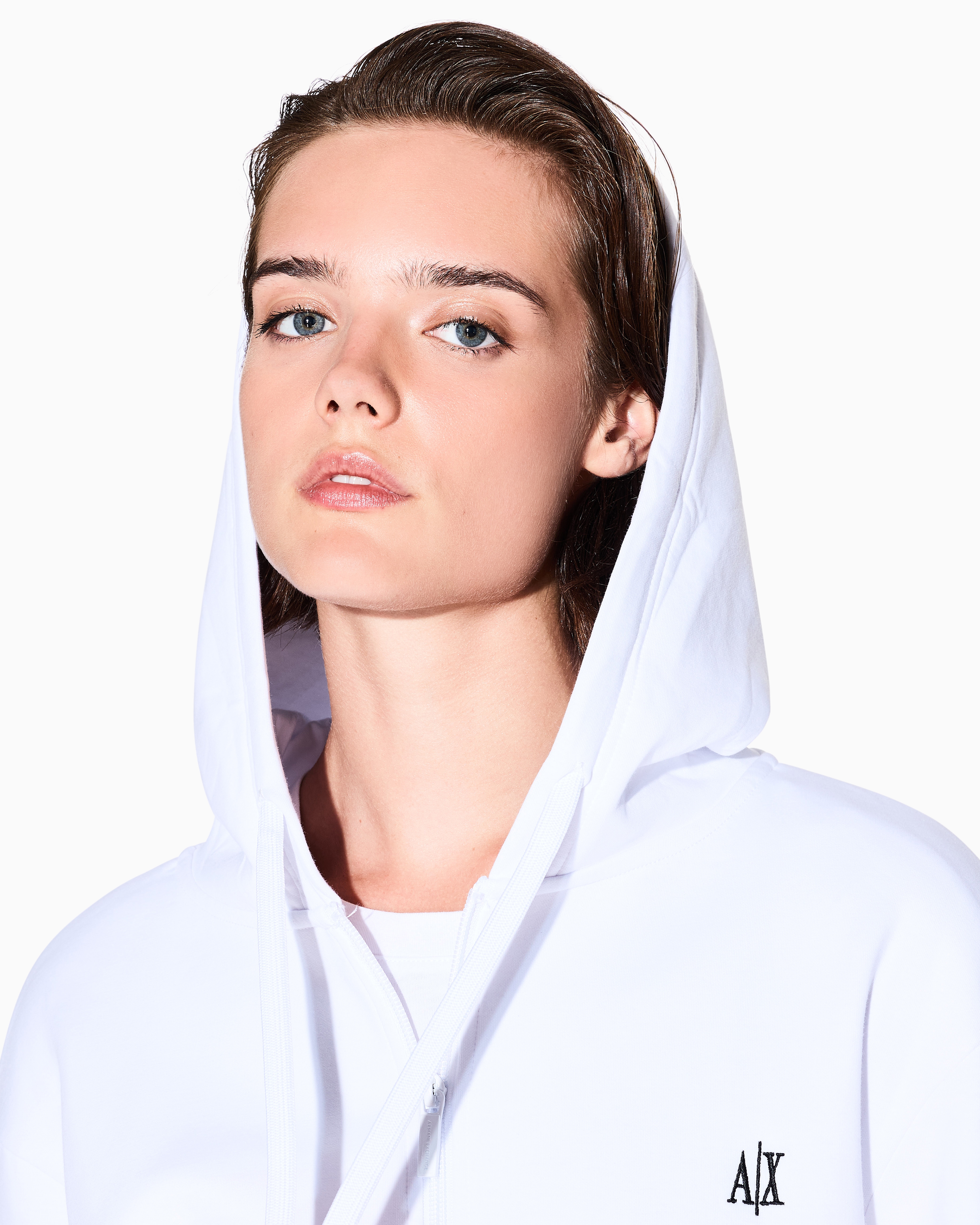 Armani Exchange -  Icon Cropped Hoodie, Woman, White, Size: