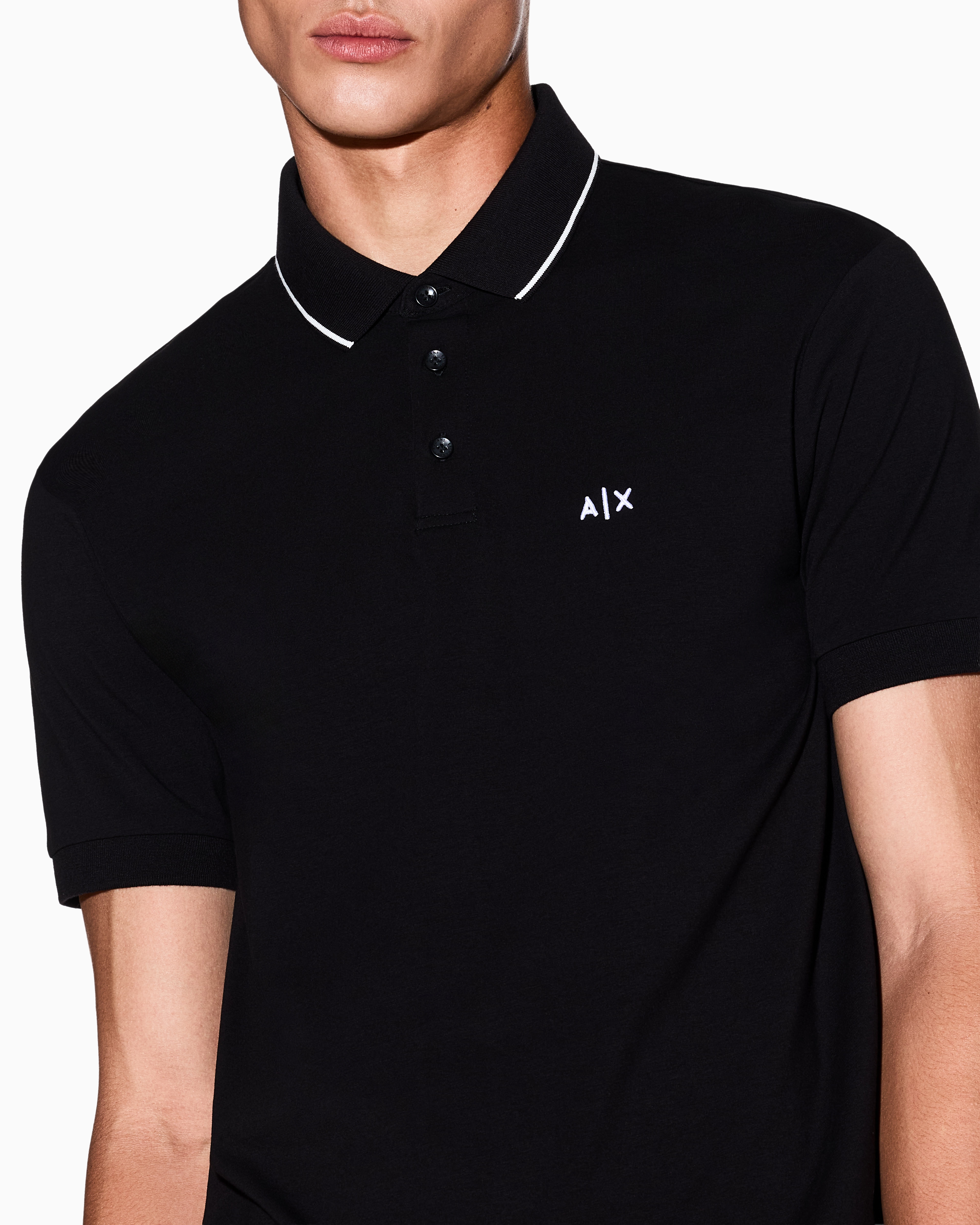 Armani Exchange - Slim fit polo shirt with logo and piping, Man, Black, Size: