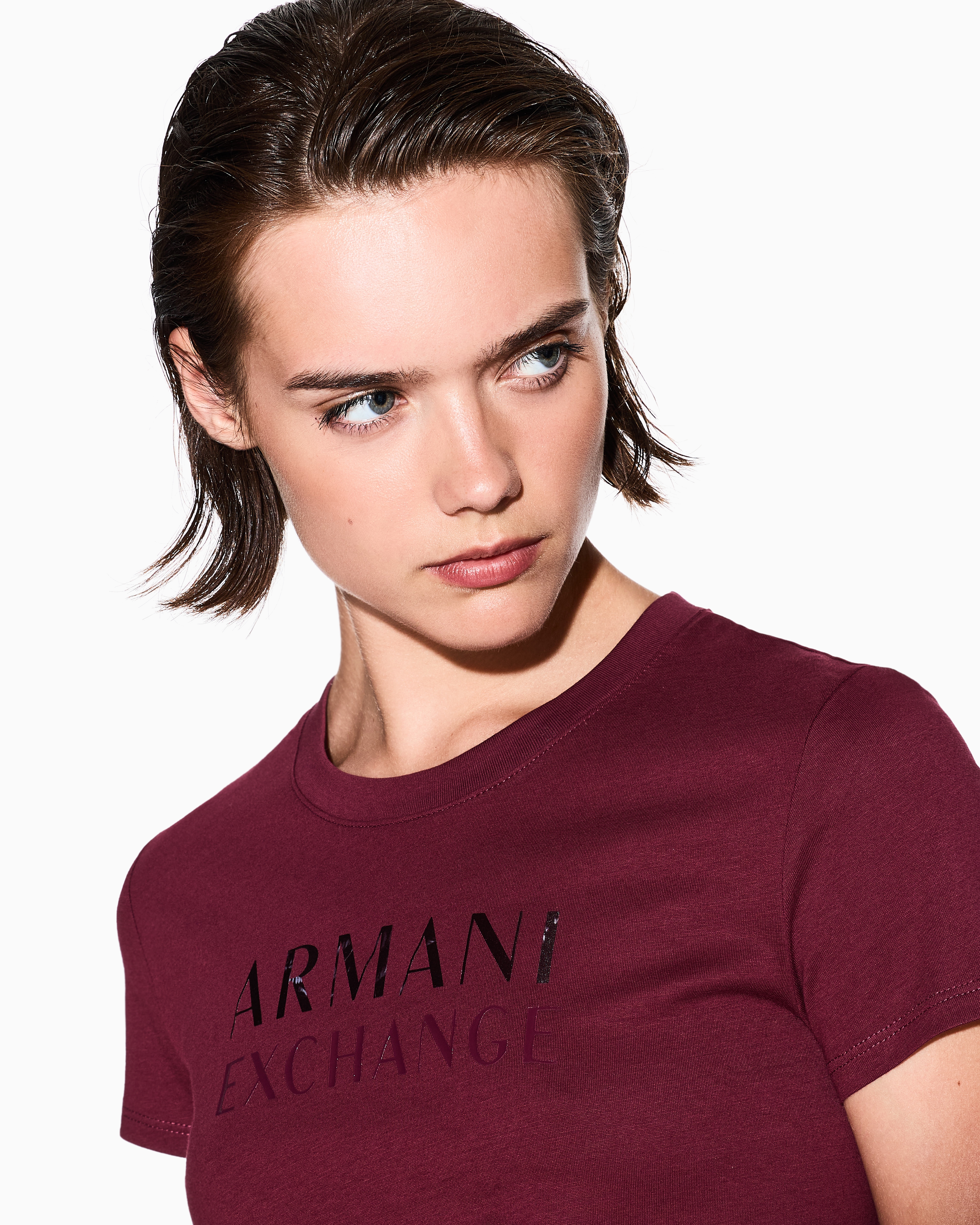 Armani Exchange - Slim Fit T-Shirts, Woman, Burgundy, Size: