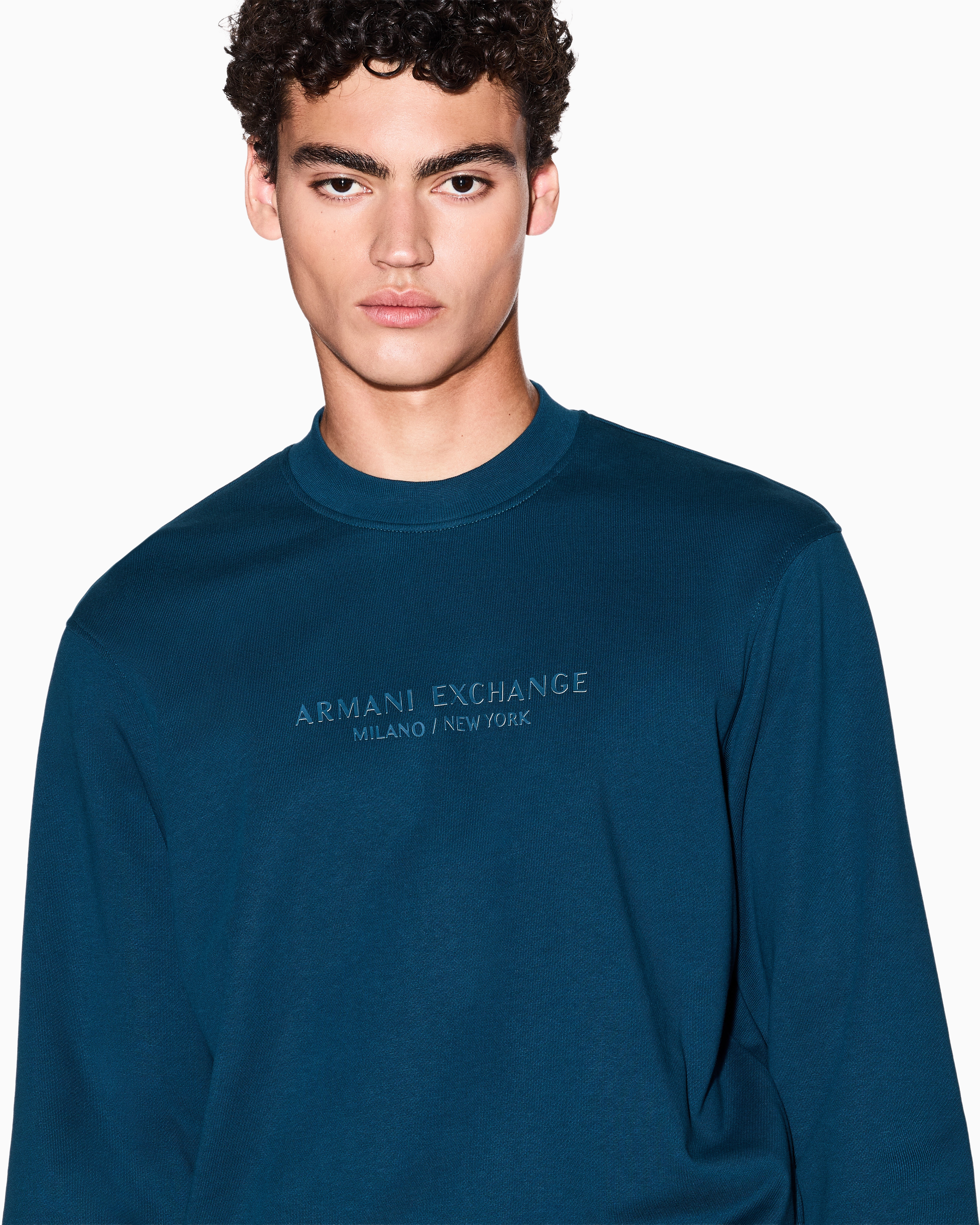 Armani Exchange - Crewneck sweatshirt with tone logo, Man, Blue, Size: