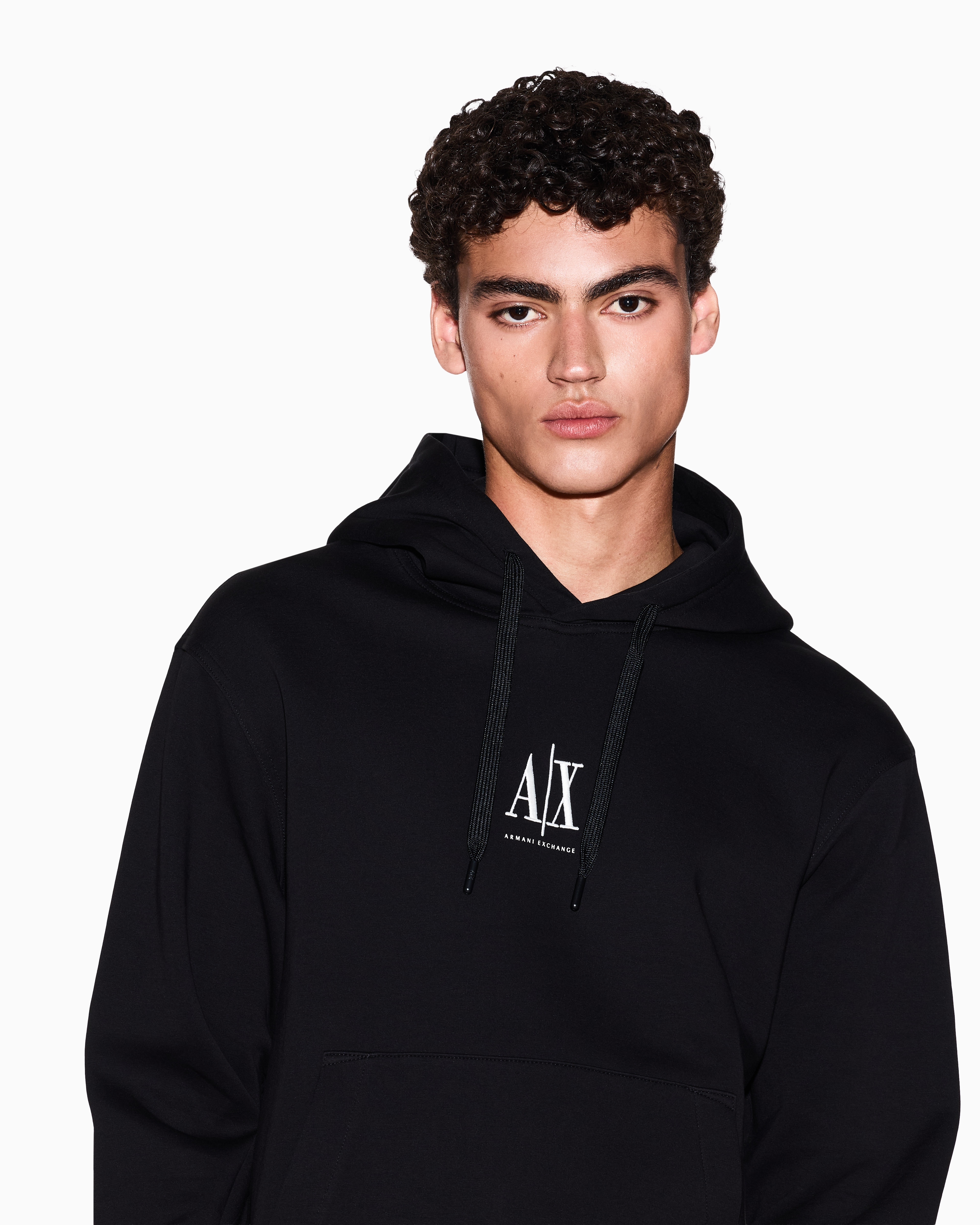 Armani Exchange - Hoodie with embroidered logo, Man, Black, Size: