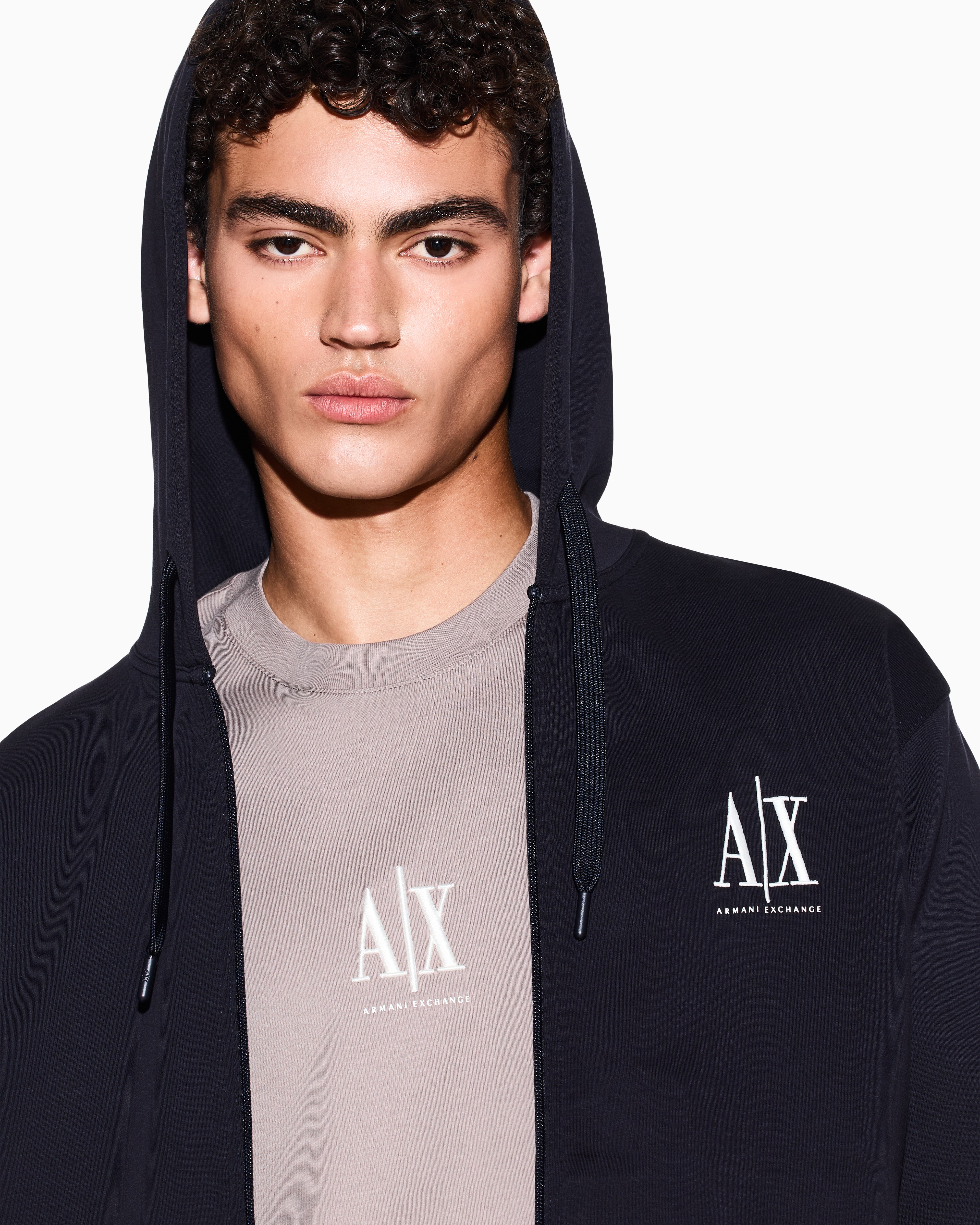Armani Exchange - Zip-up hoodie with embroidered logo, Man, Navy_blue, Size: