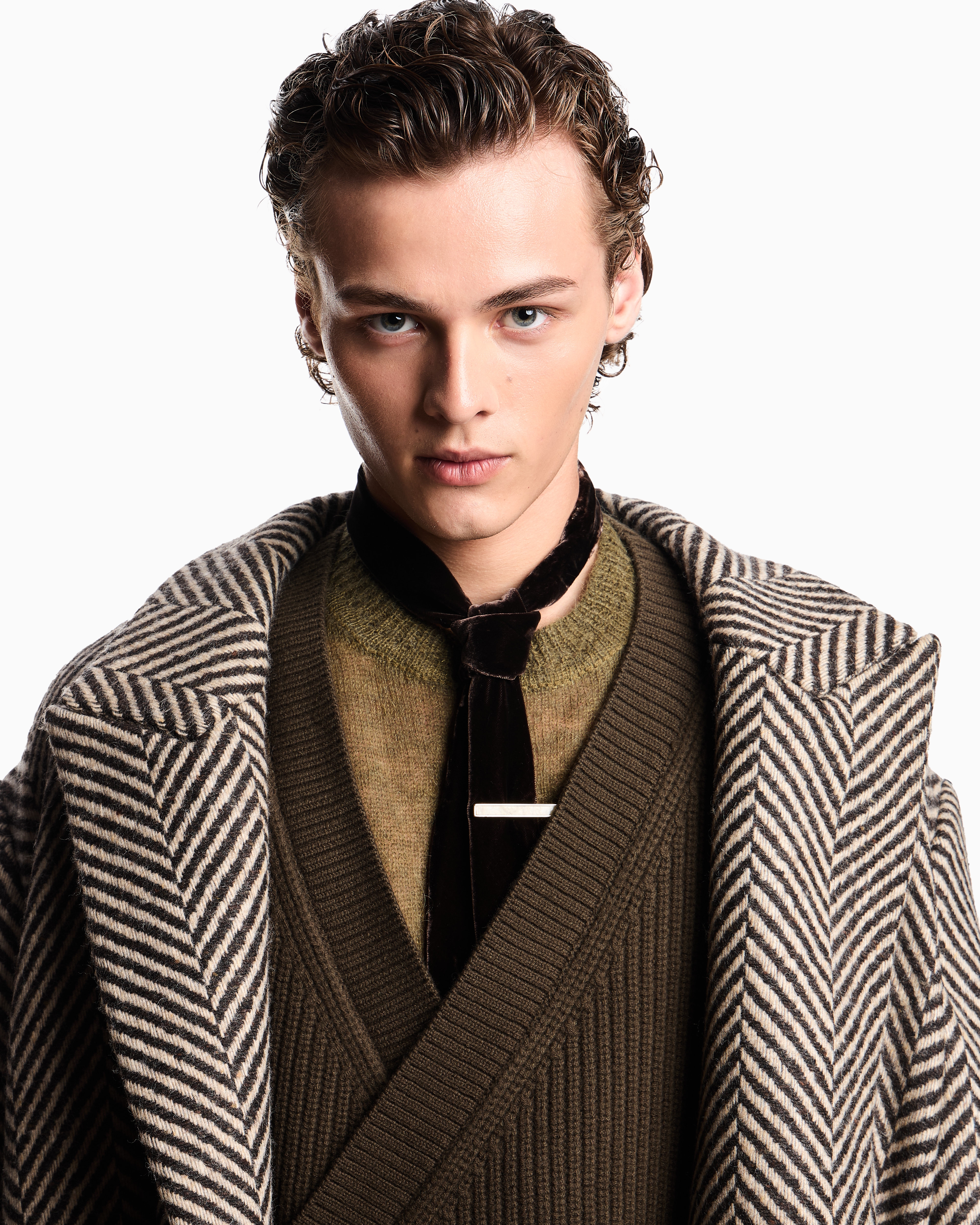 Emporio Armani Oversized Wool Cardigan With A Cache-coeur Closure In Brown