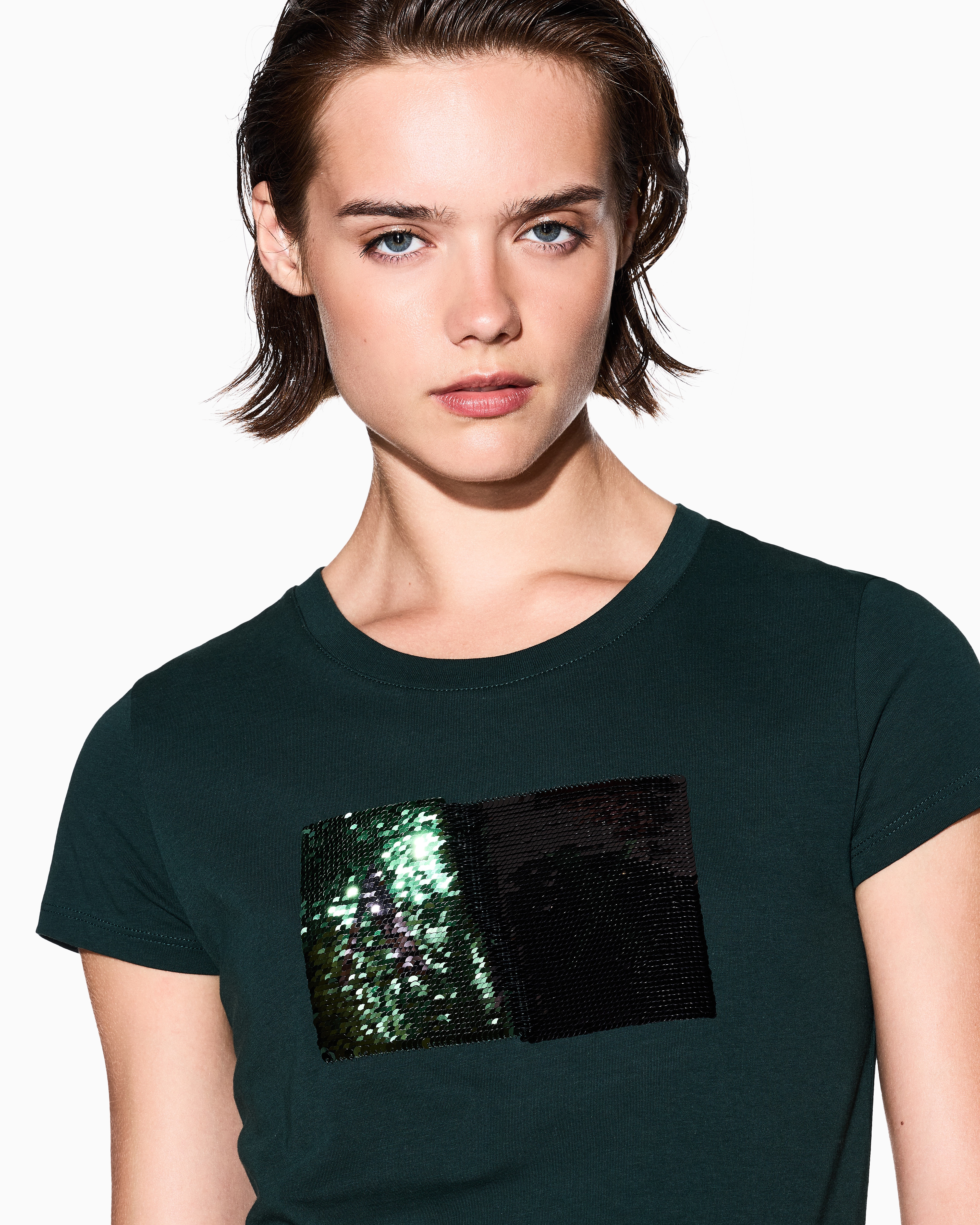 Armani Exchange - Slim fit T-shirt stretch cotton jersey, Woman, Green, Size: