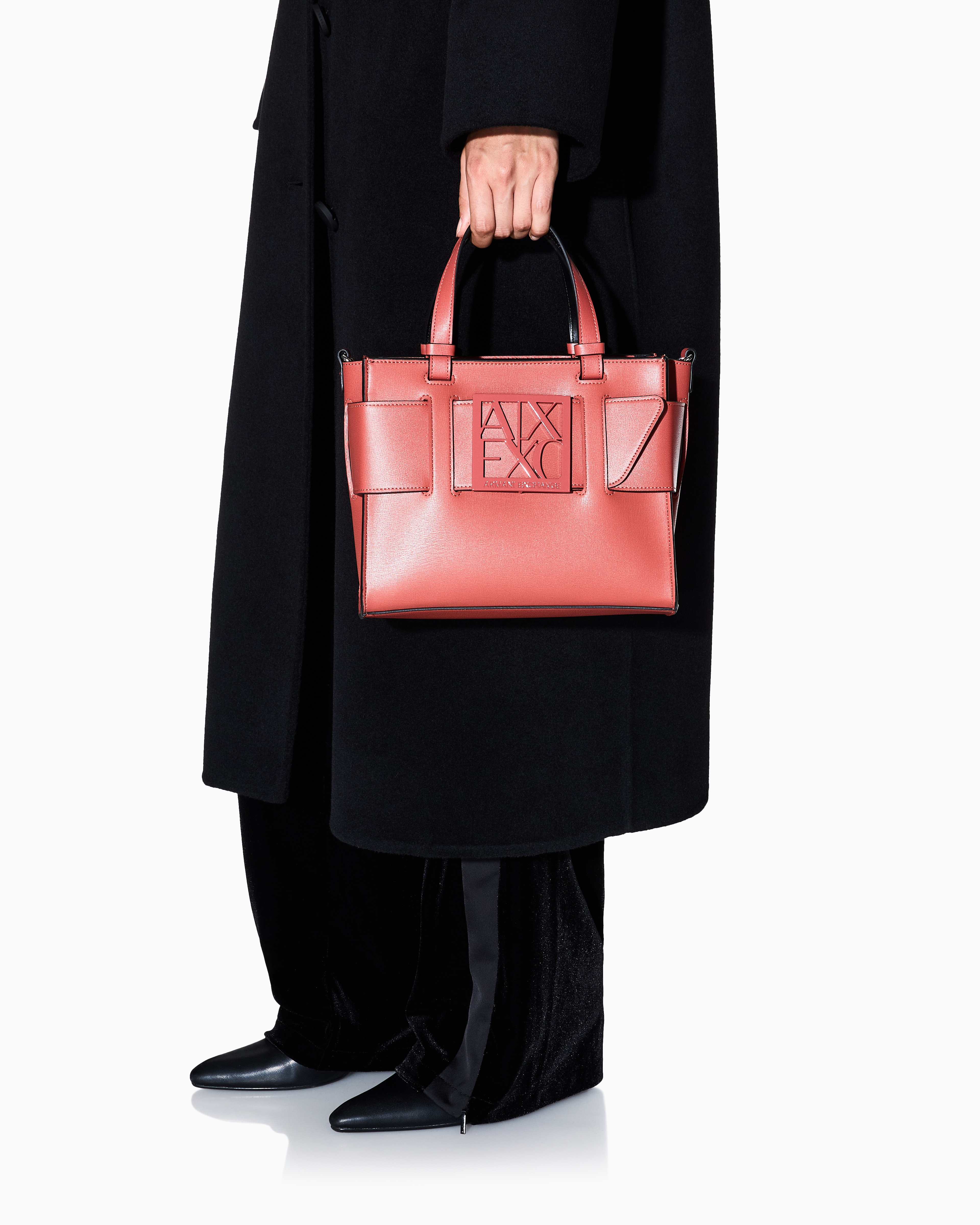 Armani Exchange - Medium tote bag with double handles and shoulder strap, Woman, Pink, Size: TU