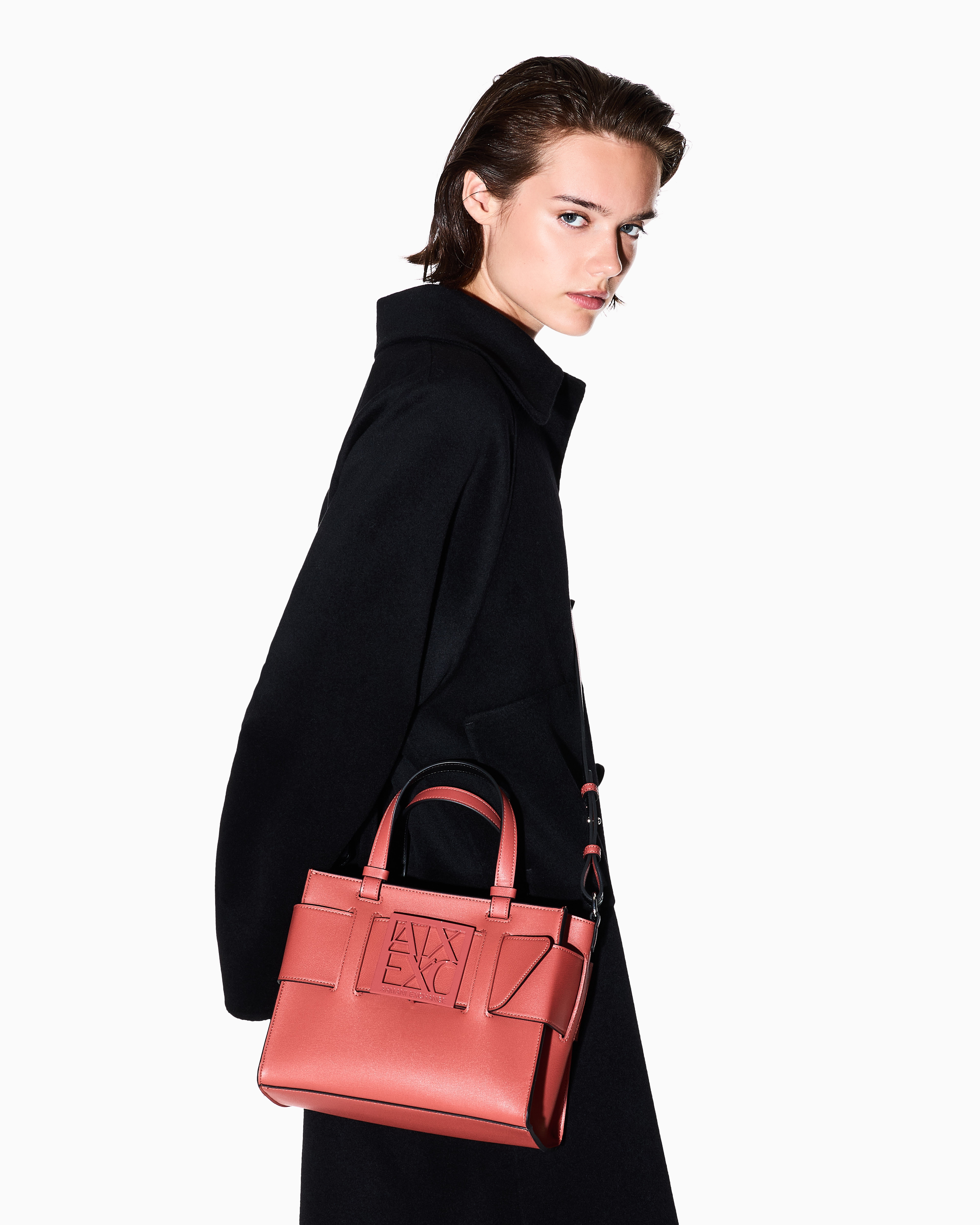 Armani Exchange - Medium tote bag with double handles and shoulder strap, Woman, Pink, Size: TU