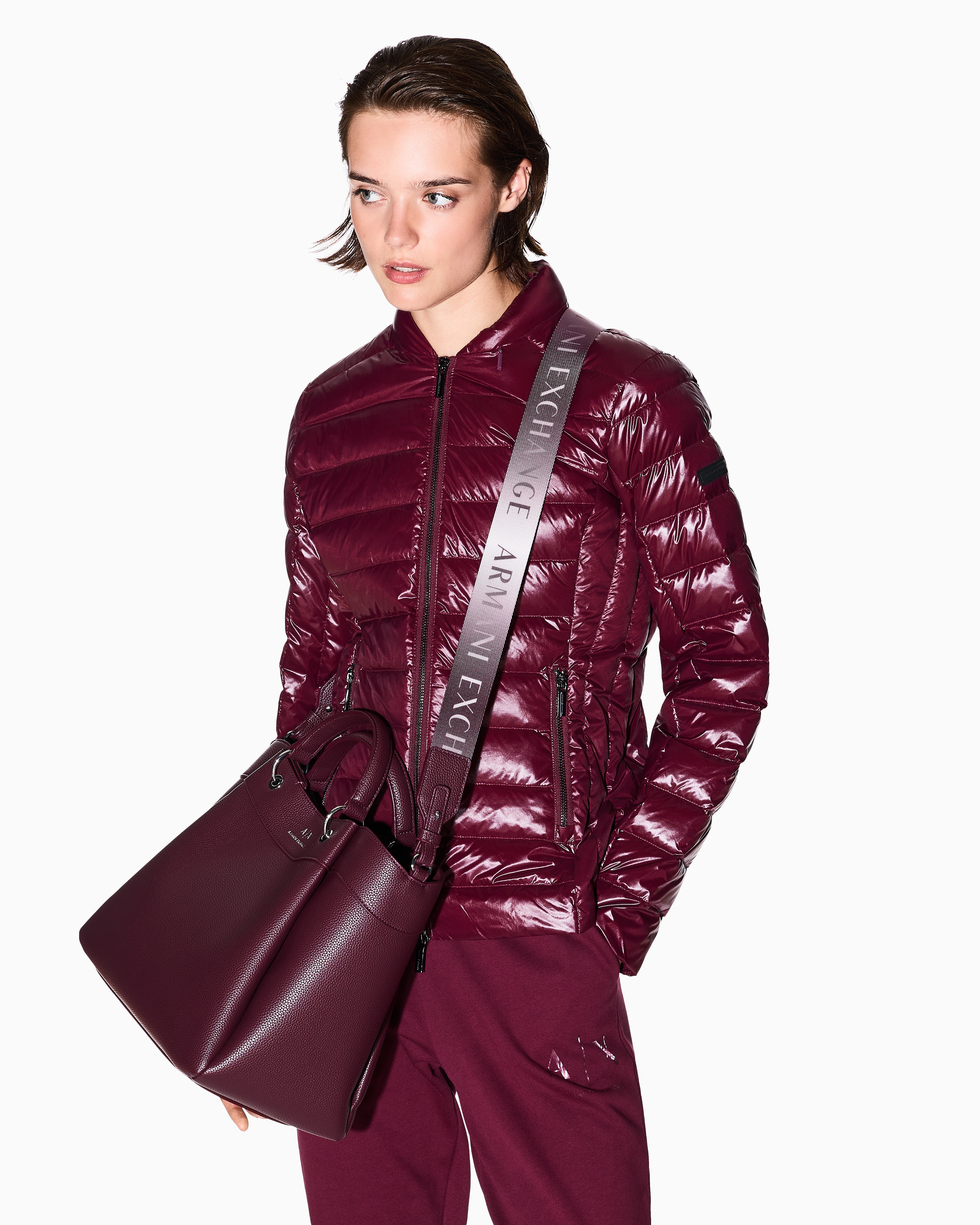 Armani Exchange - Large handbag with degradè shoulder strap, Woman, Burgundy, Size: TU