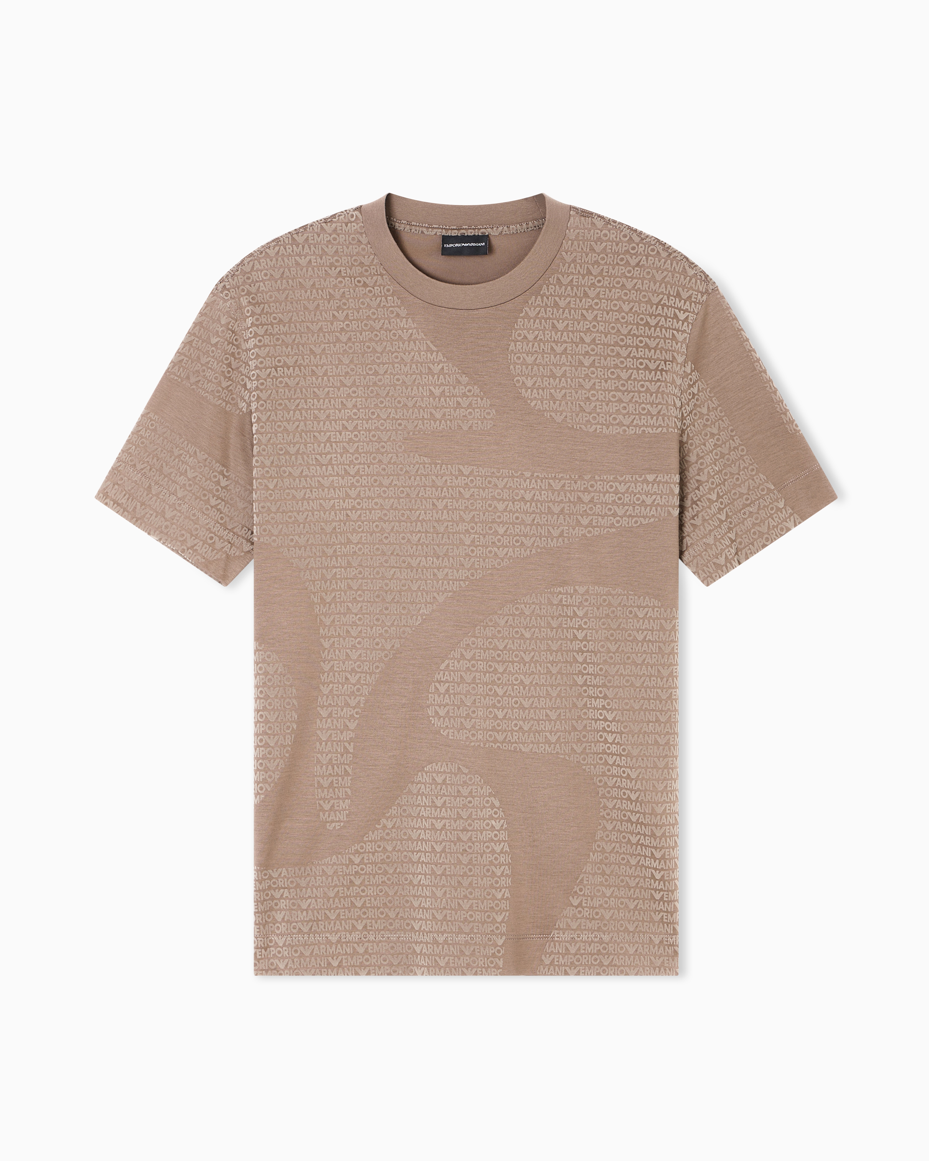 Emporio Armani - ASV Lyocell-blend jersey T-shirt with all-over flocked logo, Man, Brown, Size:
