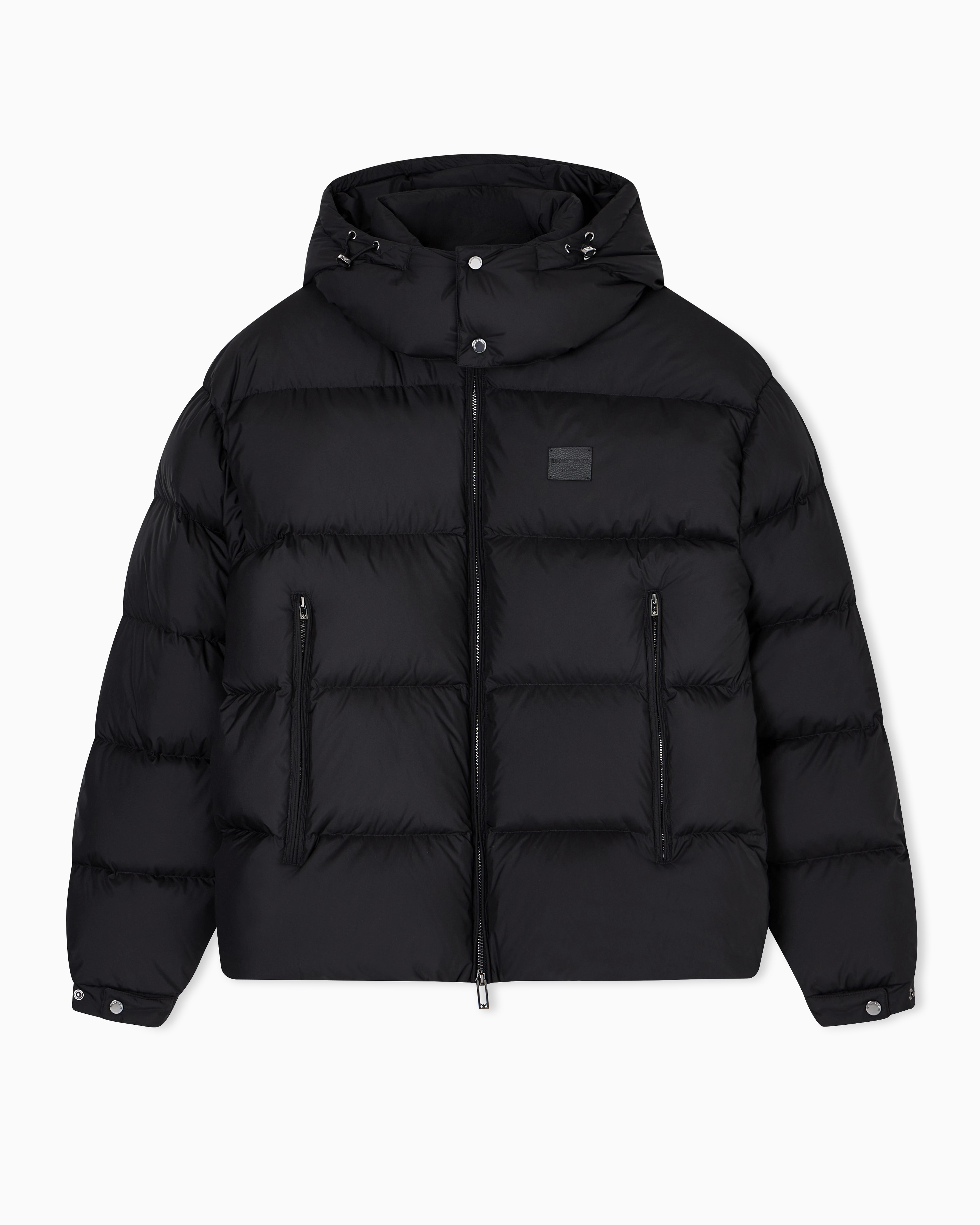 Emporio Armani - Water-repellent, quilted ripstop nylon hooded down jacket, Man, Black, Size: