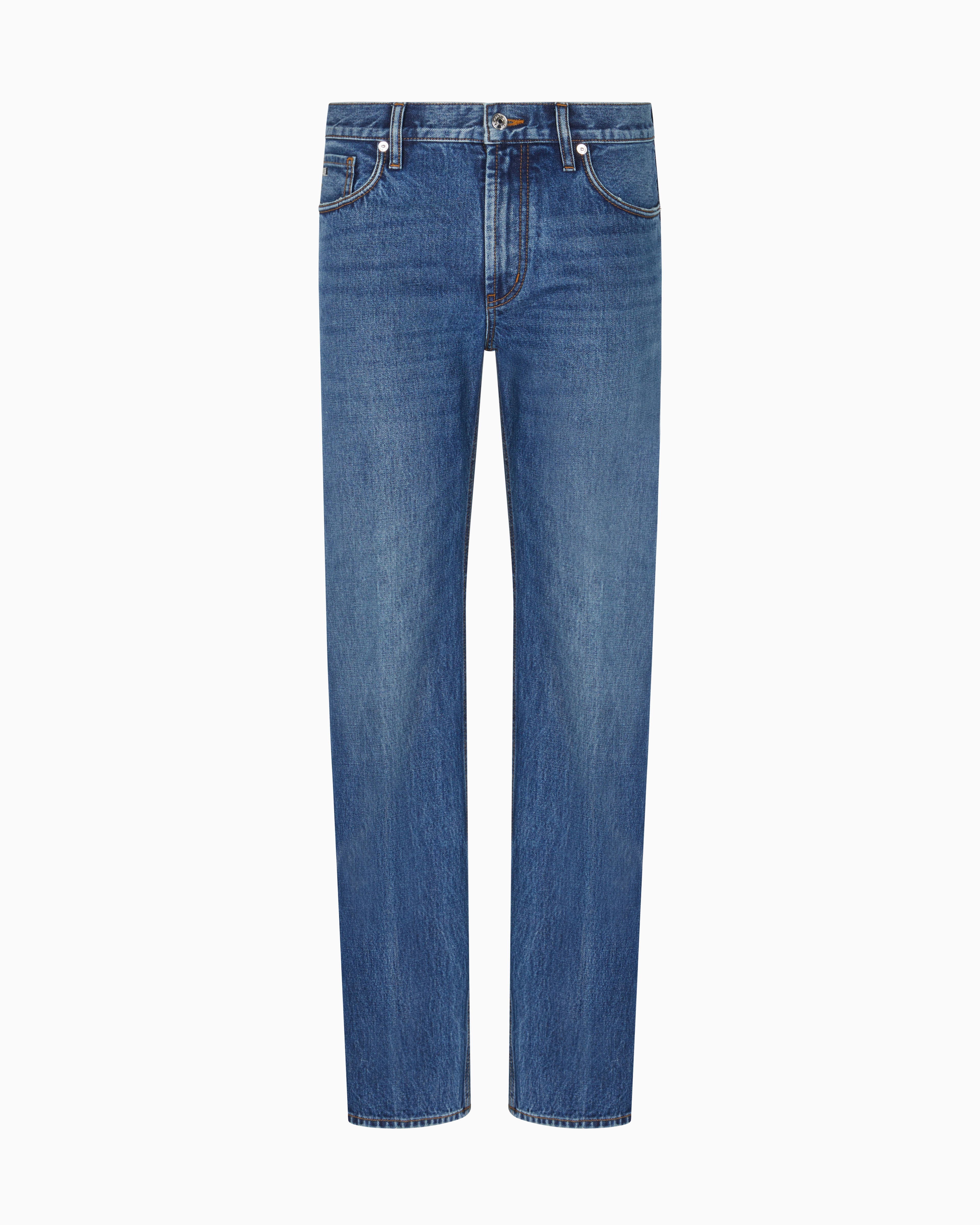 Emporio Armani - J76 straight-fit, stone-washed denim jeans, Man, Blue, Size: