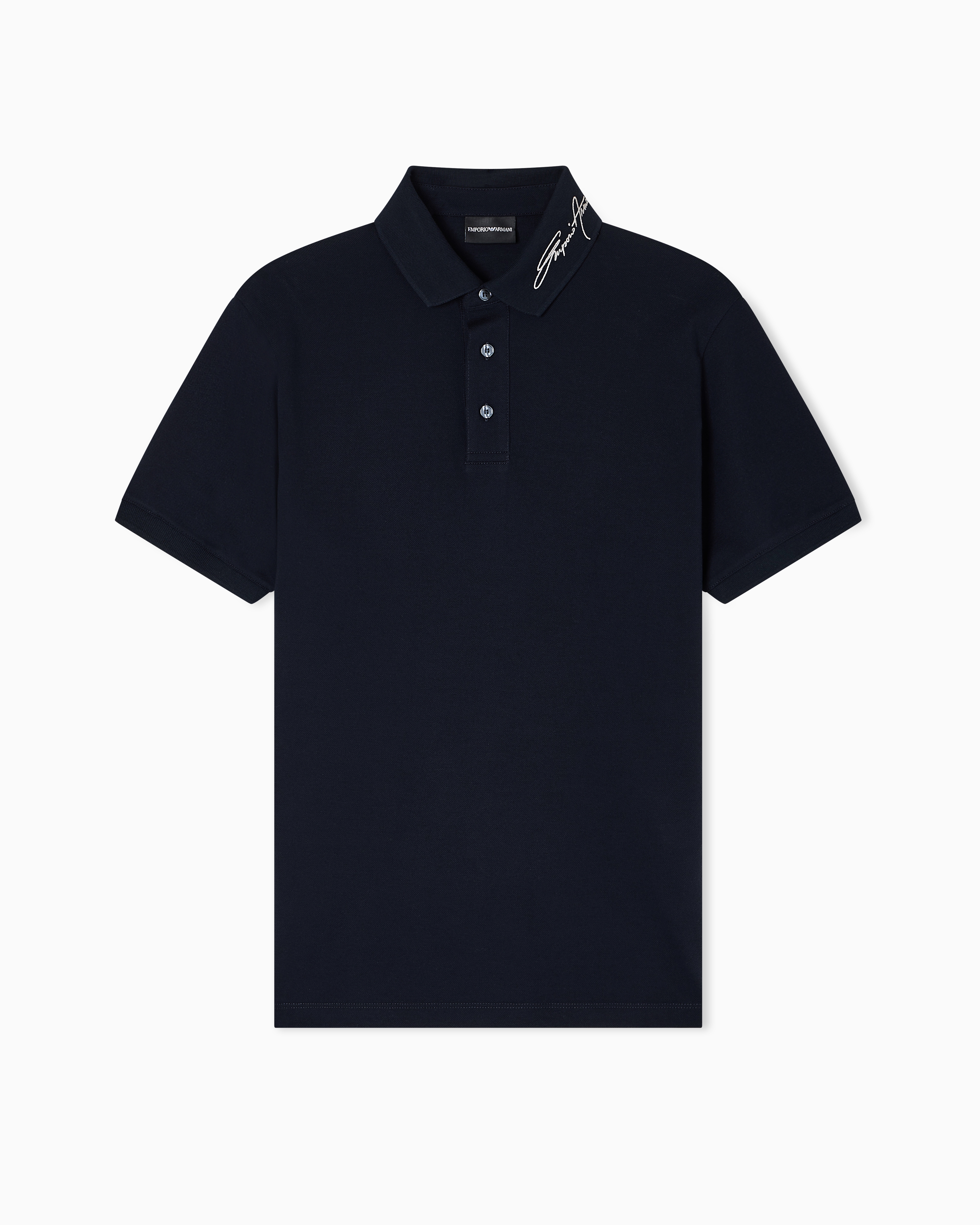 Emporio Armani - Piqué polo shirt with signature logo embroidery on the collar, Man, Navy Blue, Size: