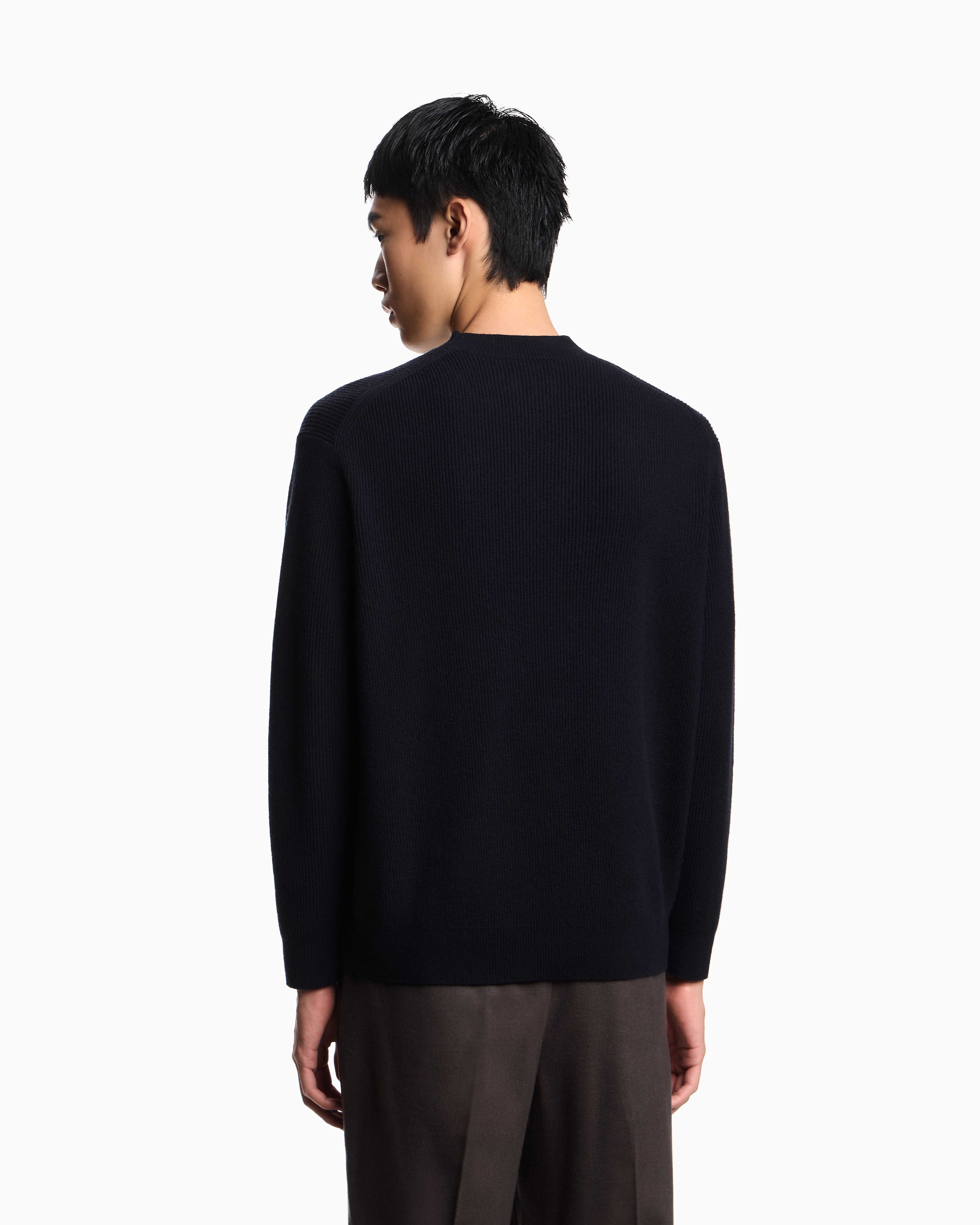 Emporio Armani - Fisherman’s rib virgin-wool jumper, Man, Navy Blue, Size: