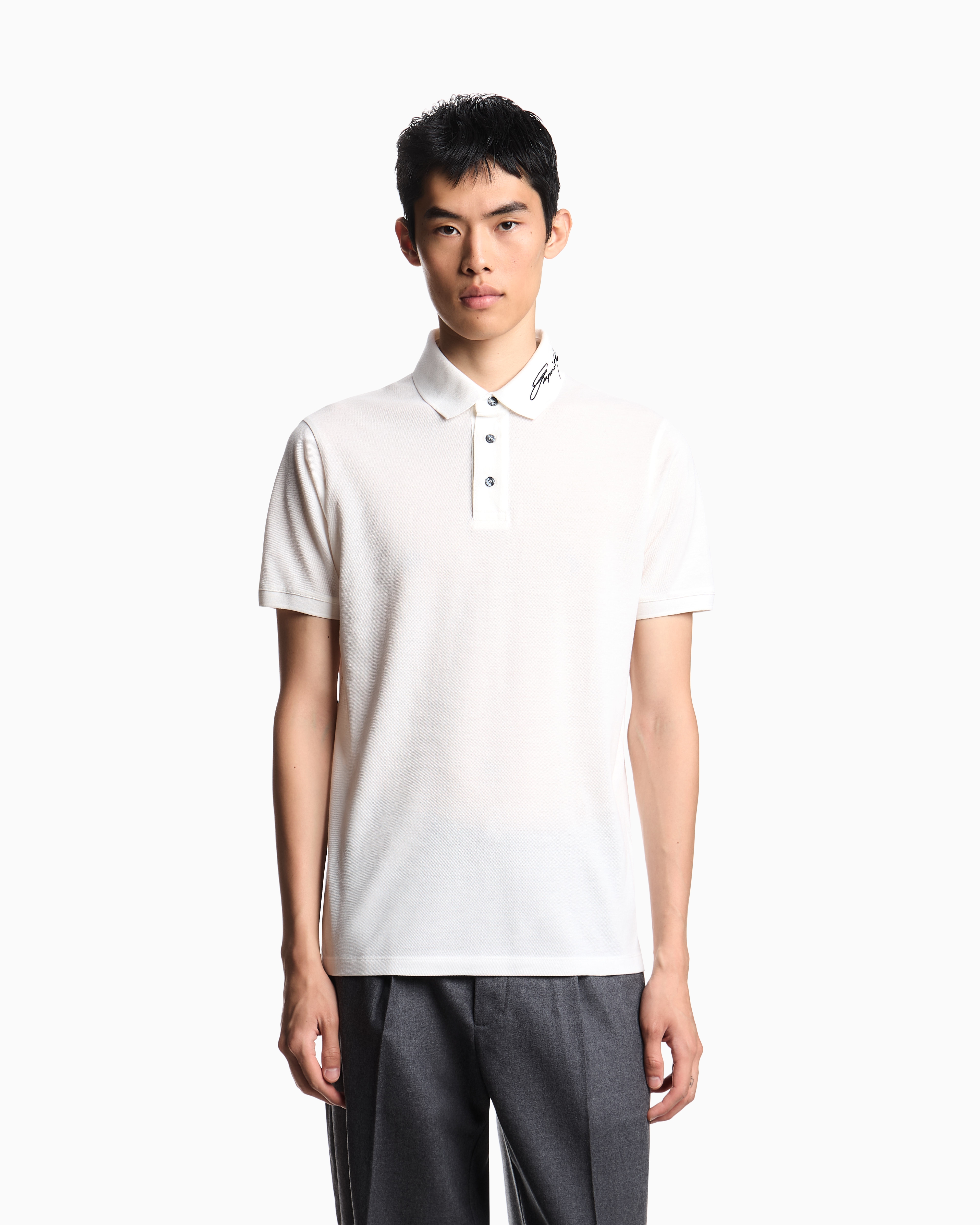 Emporio Armani - Piqué polo shirt with signature logo embroidery on the collar, Man, White, Size: