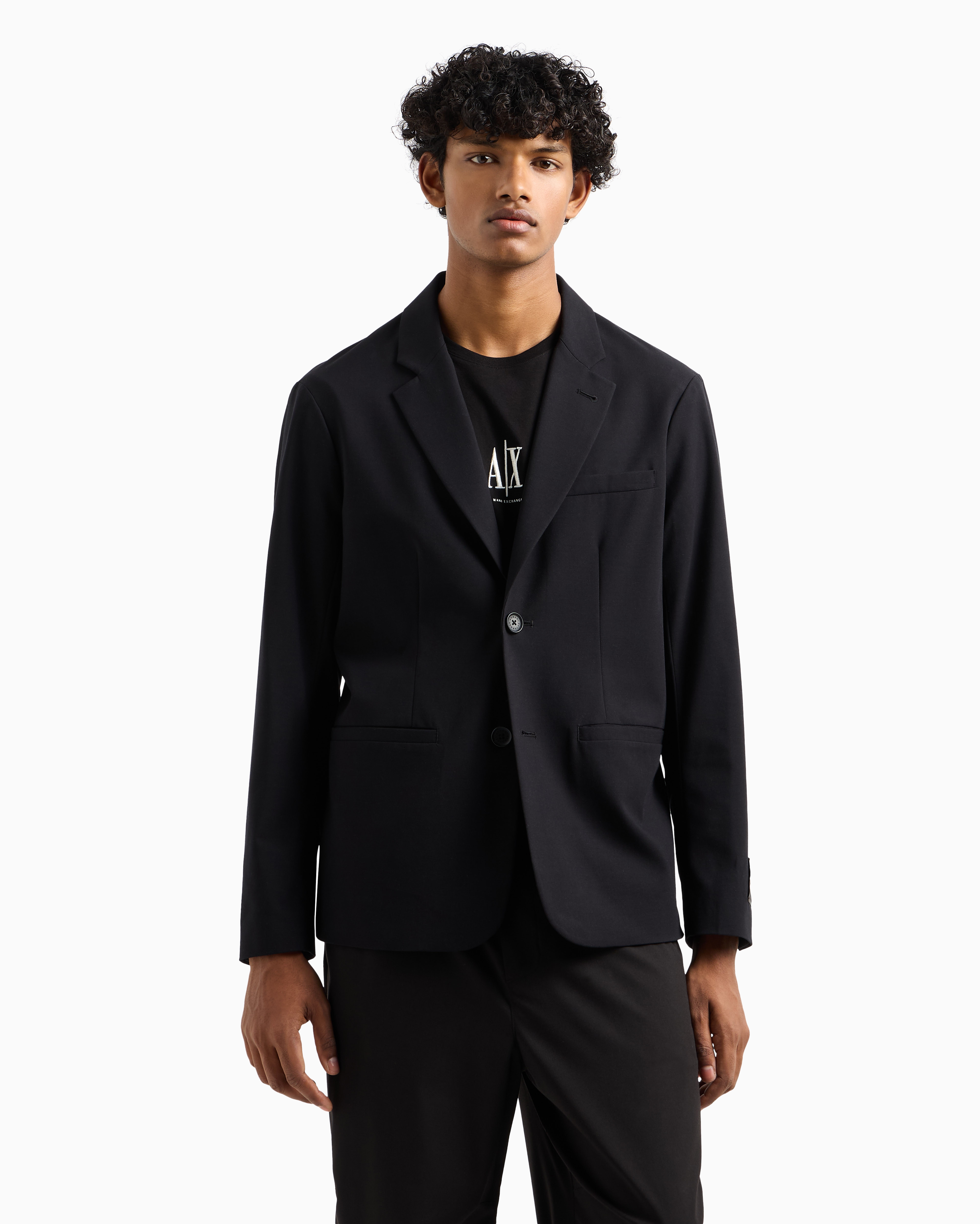 Armani Exchange - Single-breasted two-button jacket, Man, Black, Size: