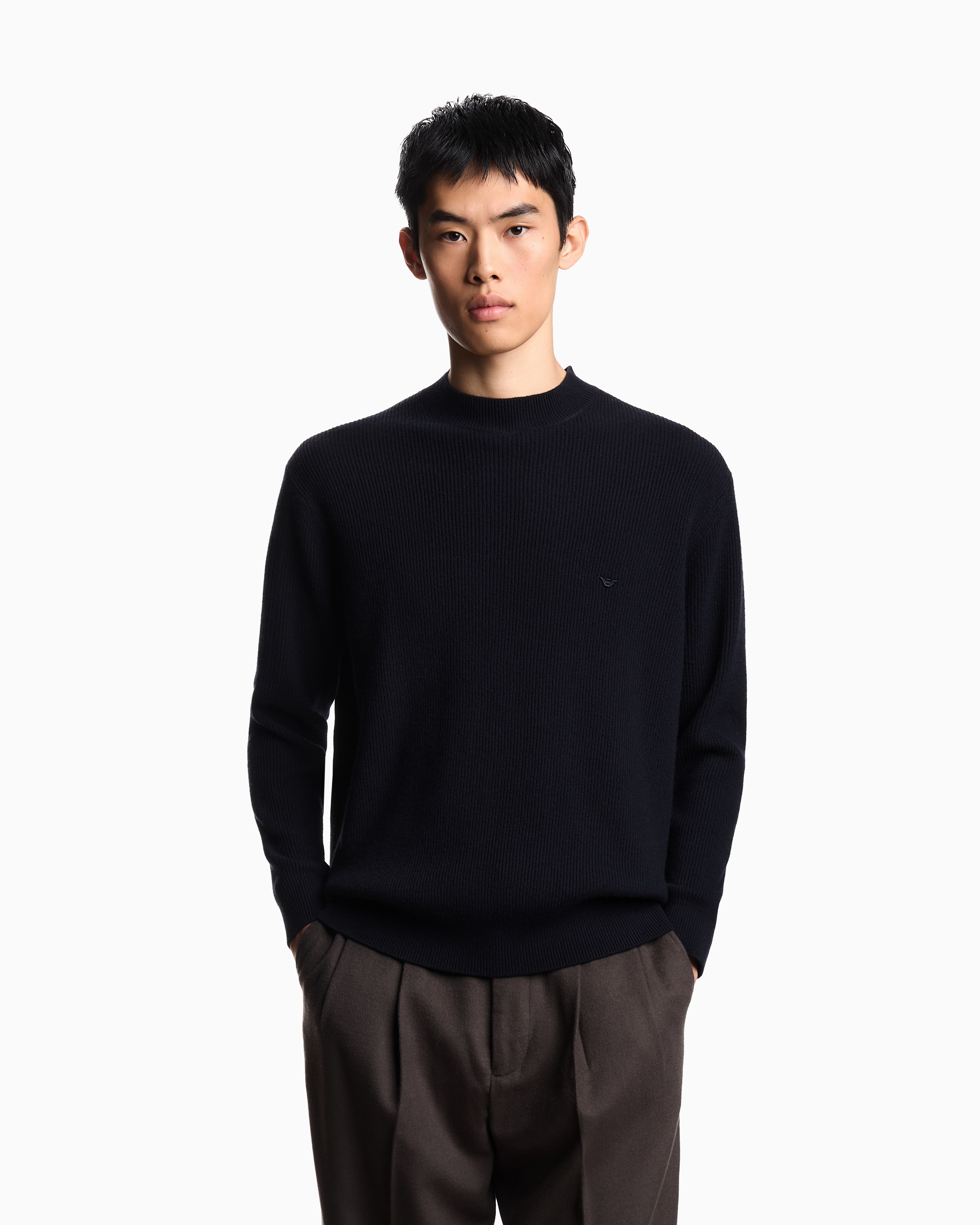 Emporio Armani - Fisherman’s rib virgin-wool jumper, Man, Navy Blue, Size: