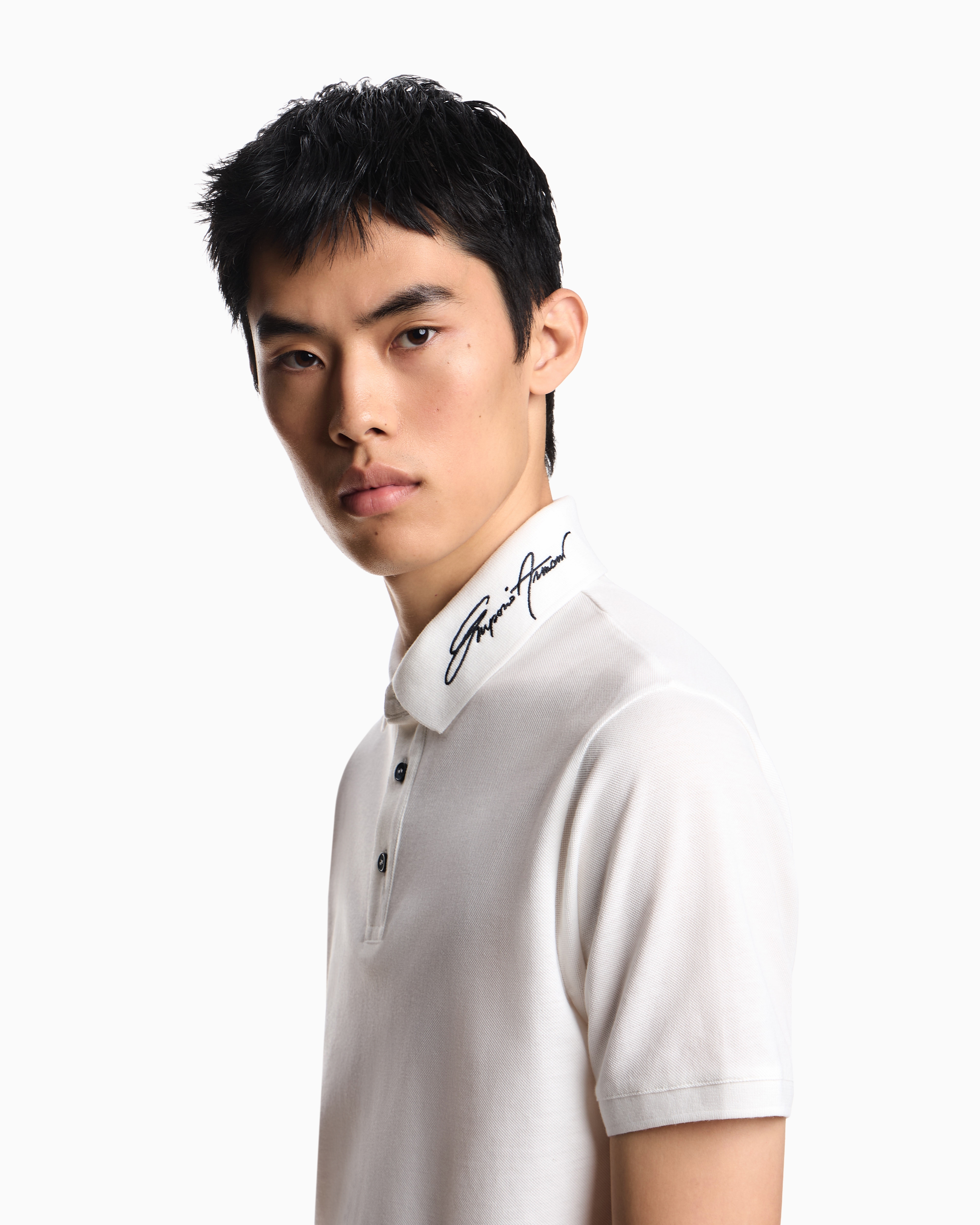 Emporio Armani - Piqué polo shirt with signature logo embroidery on the collar, Man, White, Size: