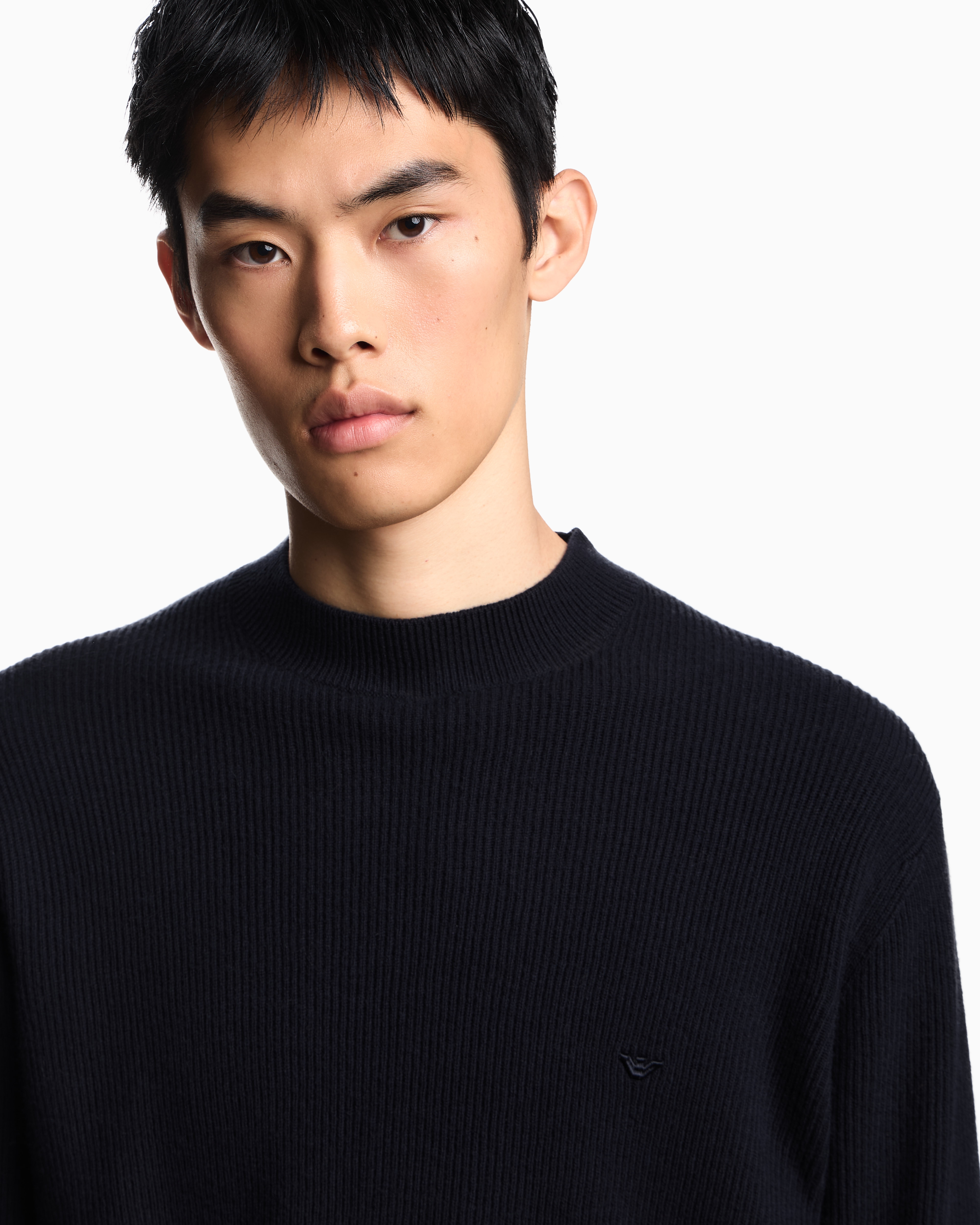 Emporio Armani - Fisherman’s rib virgin-wool jumper, Man, Navy Blue, Size: