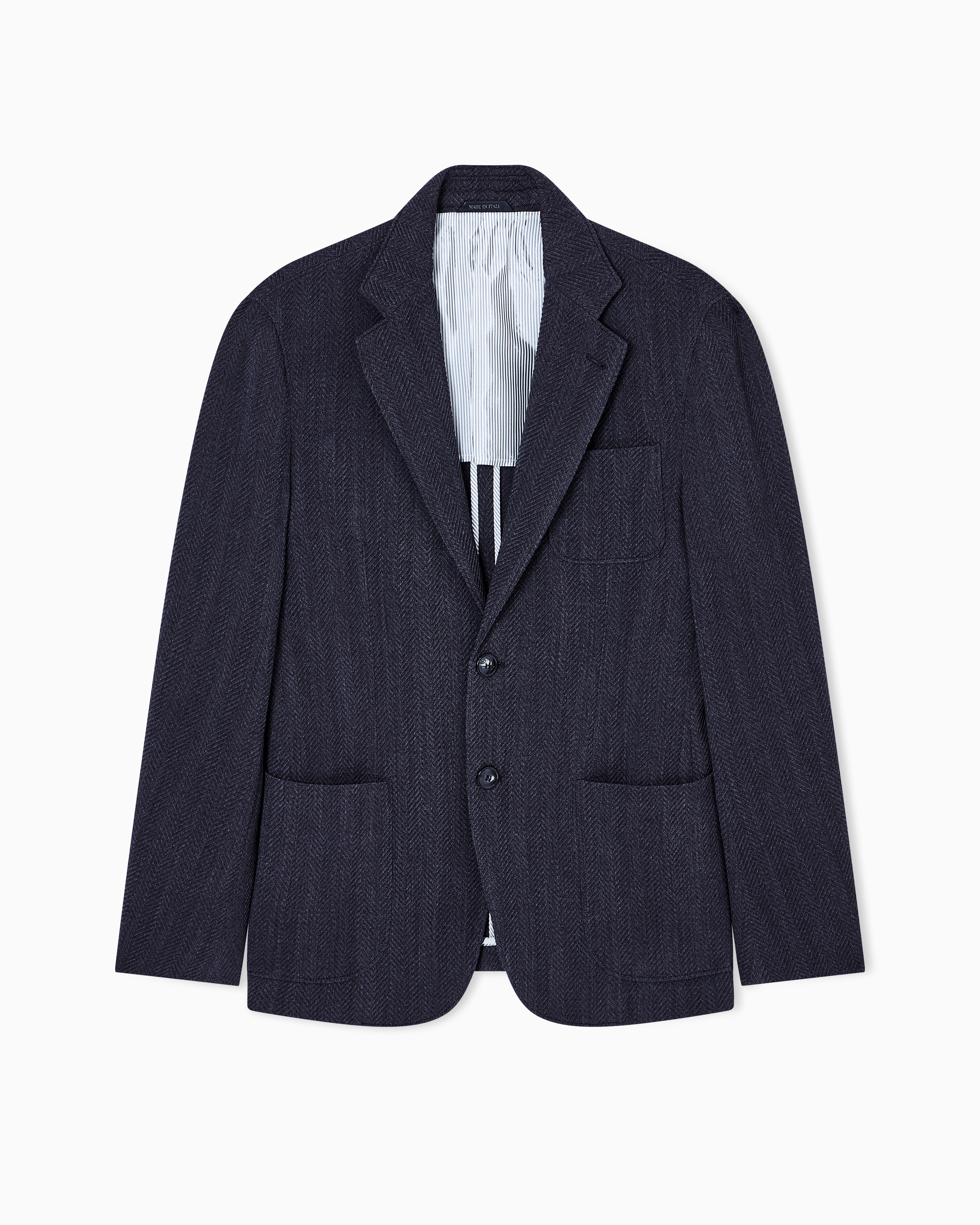 Giorgio Armani Upton Line Single-breasted Jacket In Chevron Stretch Virgin Wool In Blue