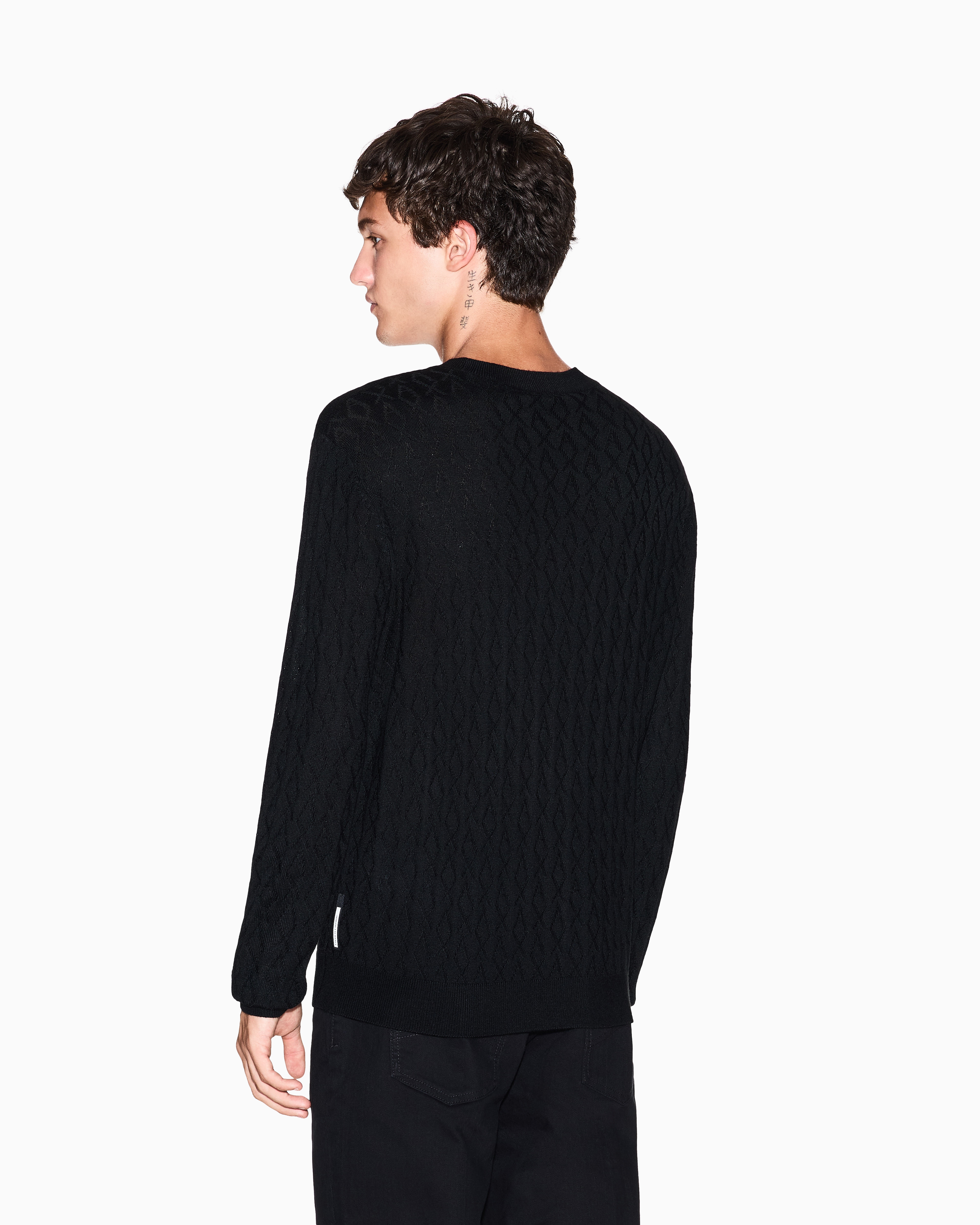 Armani Exchange - Wave-worked crew neck sweater, Man, Black, Size: