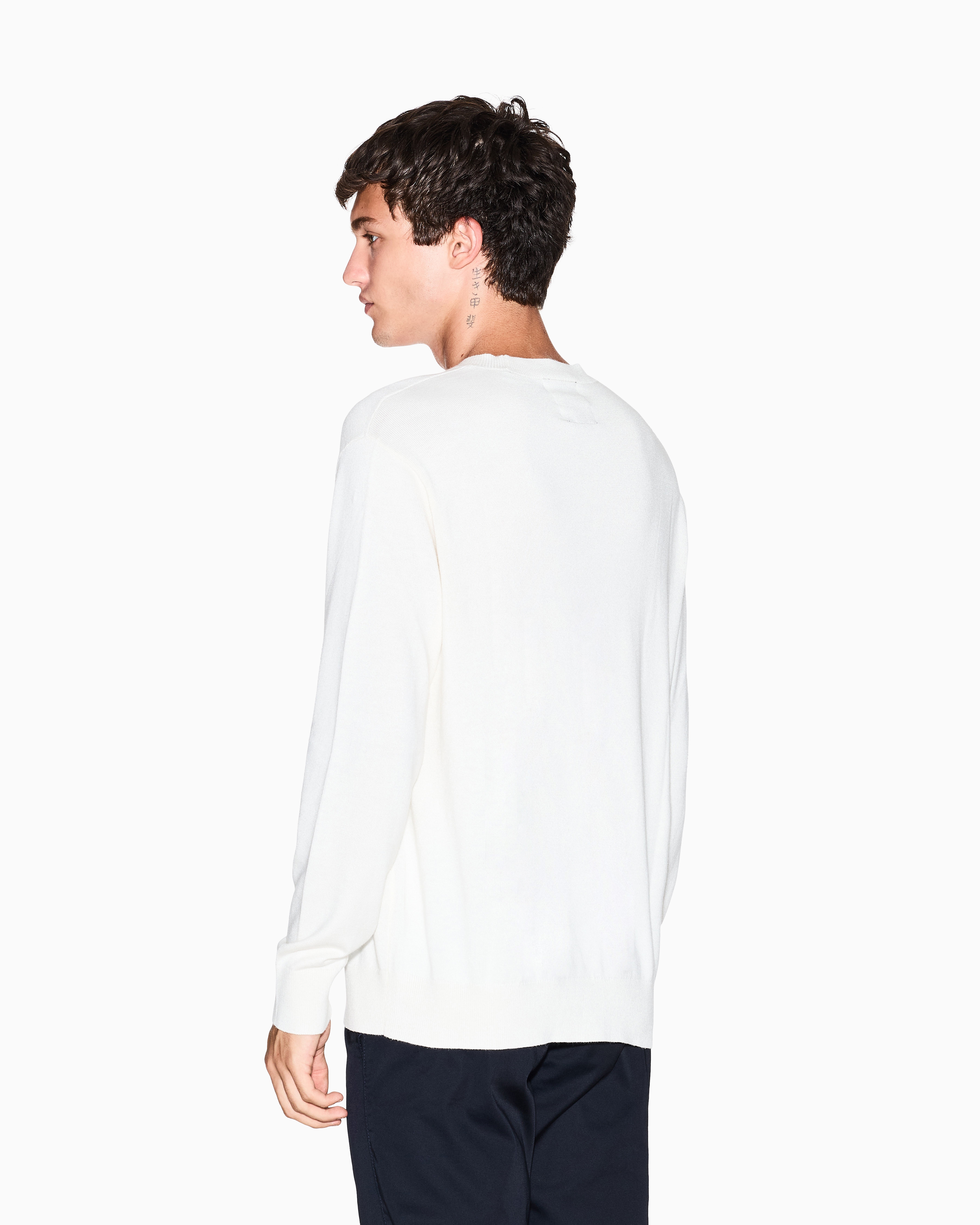 Armani Exchange -  Cotton Blend Crew Neck Sweater, Man, White, Size: M