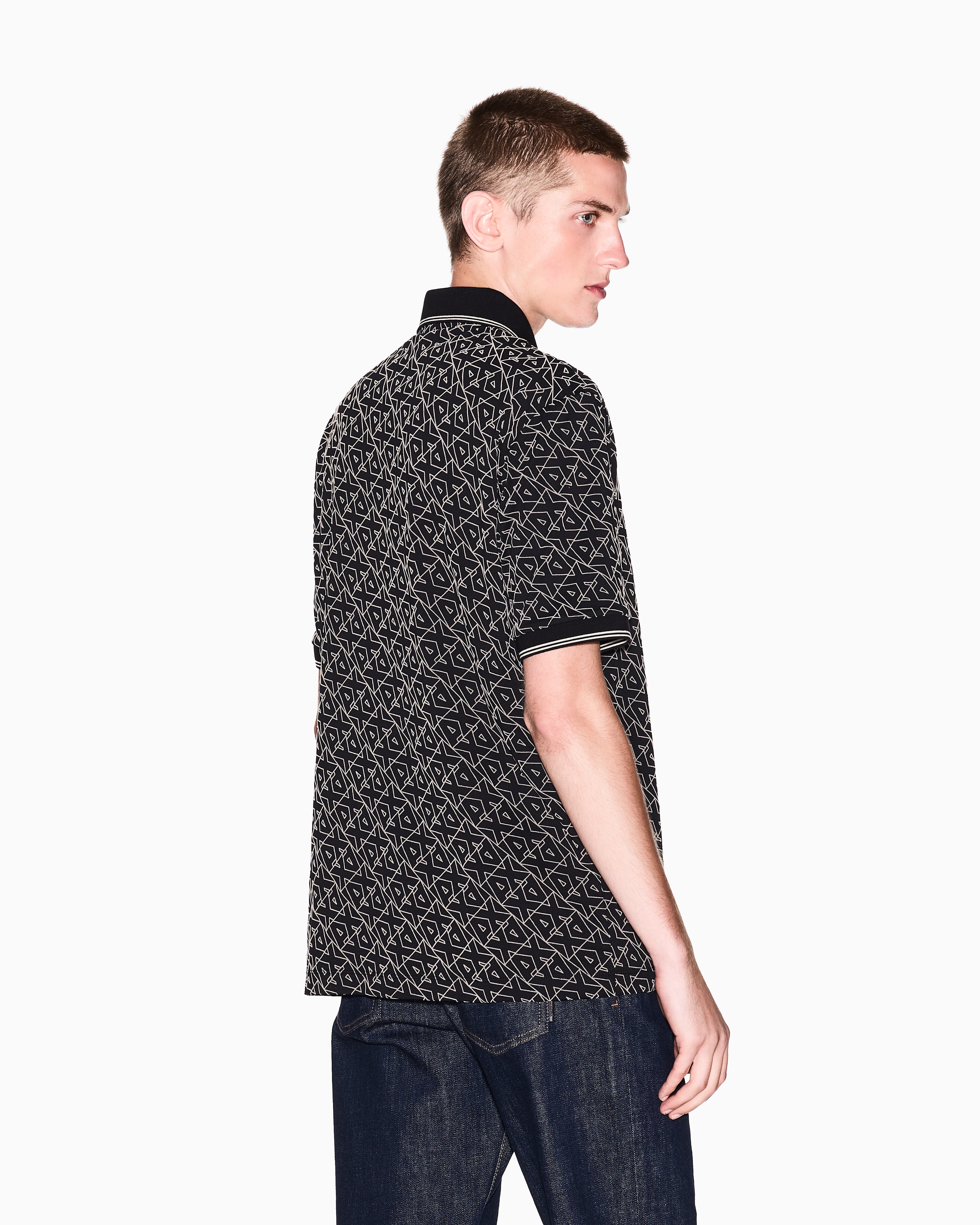 Armani Exchange - Regular fit polo shirt with allover logo, Man, Black, Size:
