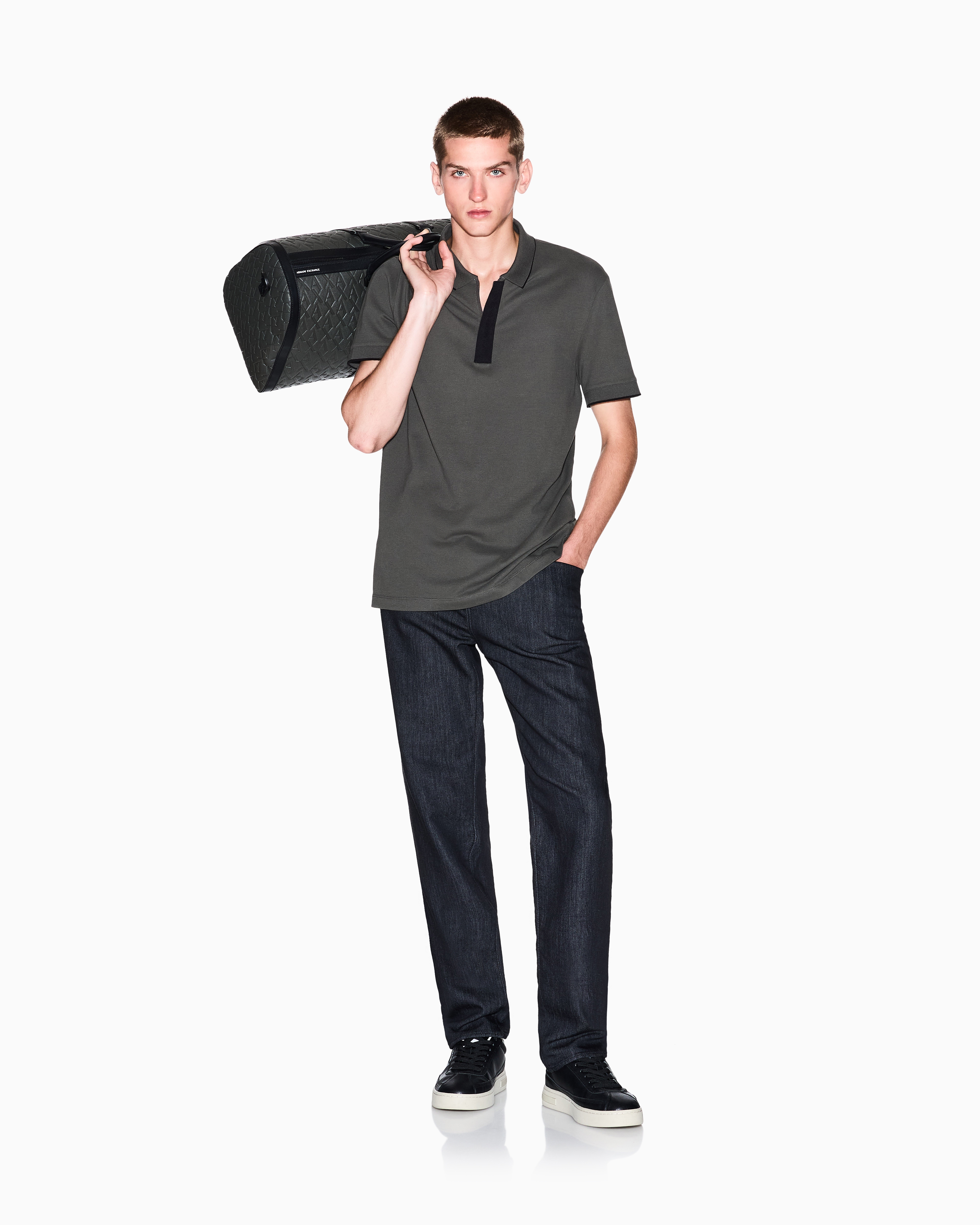 Armani Exchange - Slim fit polo with button insert, Man, Green, Size: