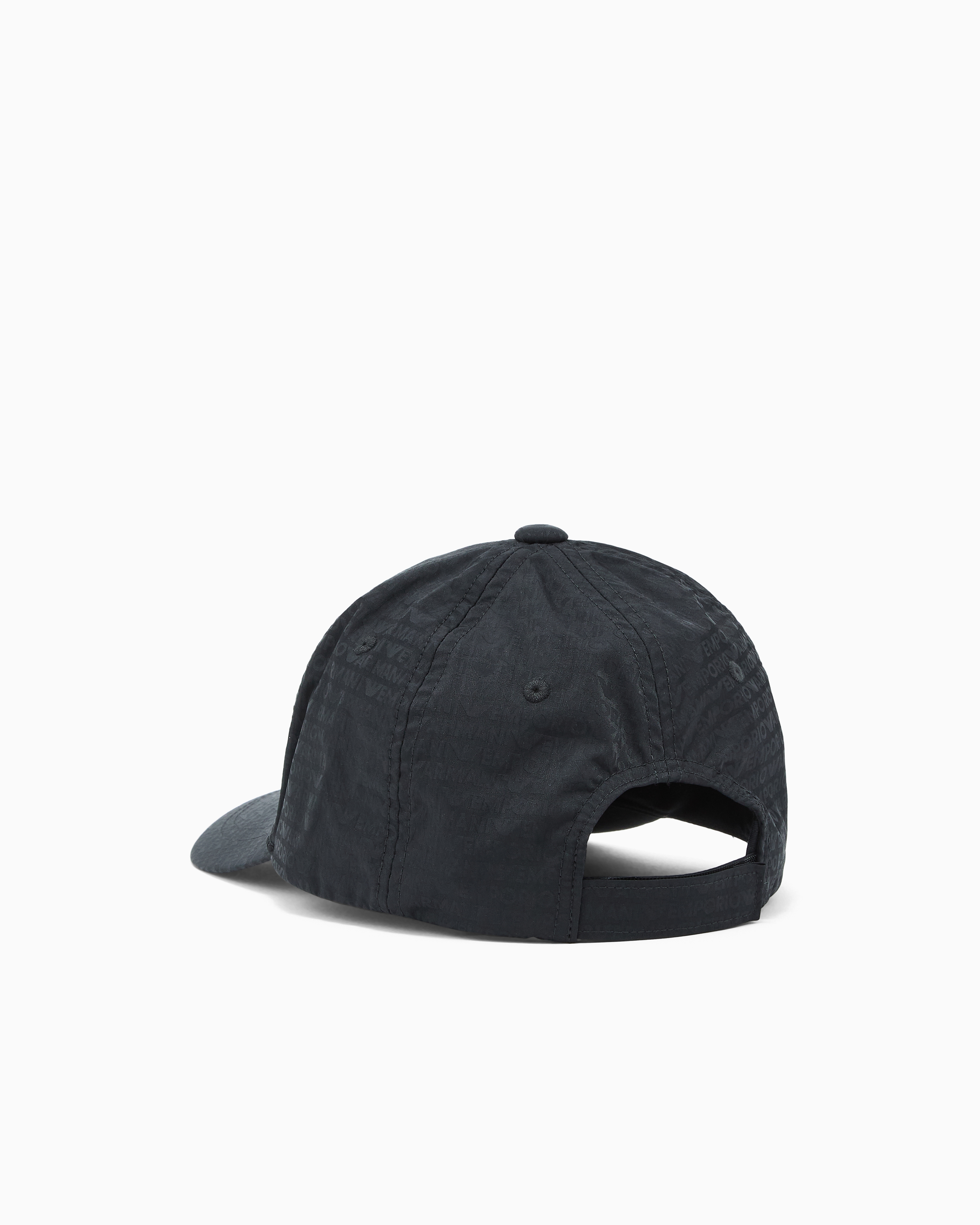 Emporio Armani Official Store Casquette De Baseball En Nylon Jacquard Avec Inscription Logo All Over In Black