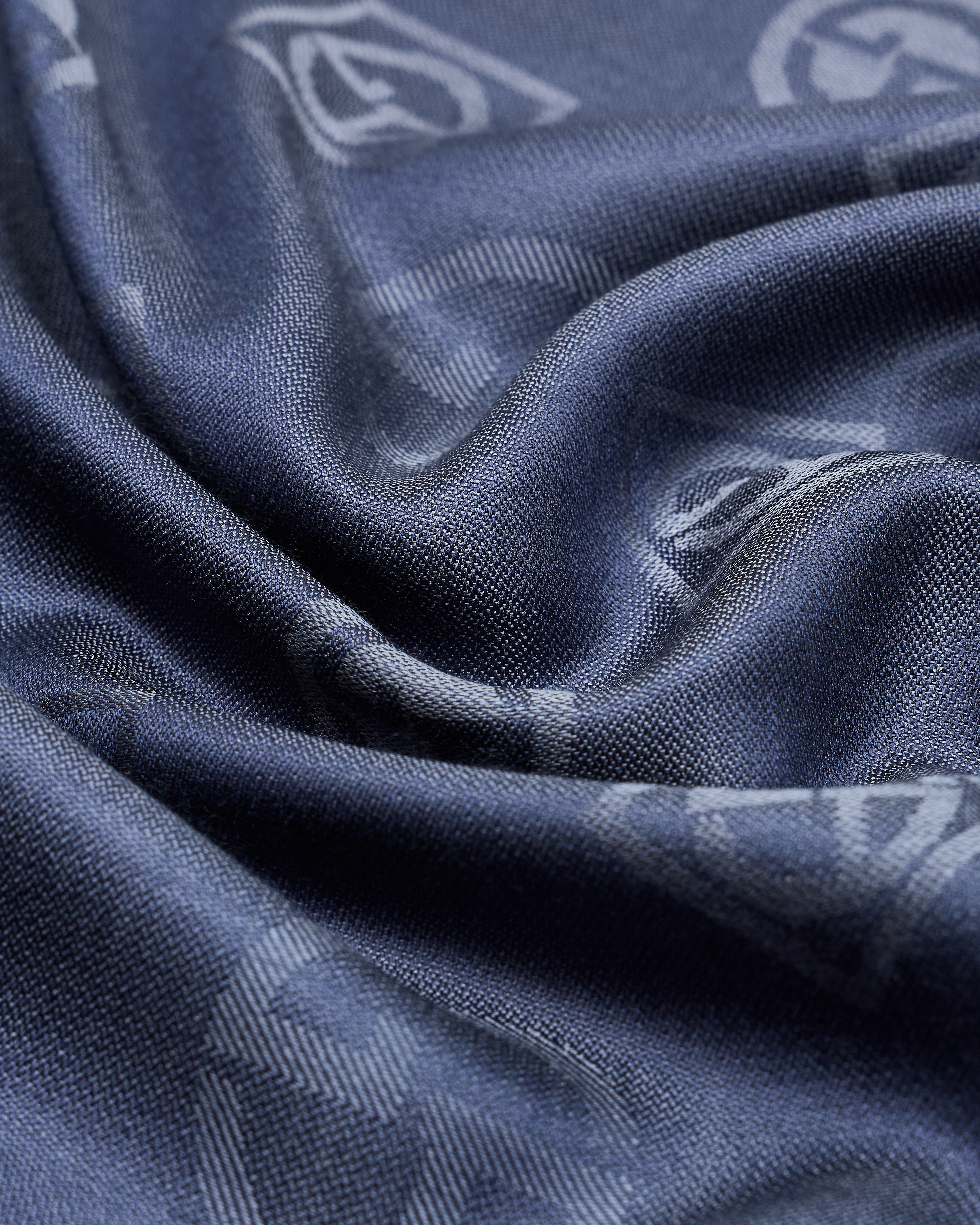 Giorgio Armani Men Silk Scarf With All-over Monogram Print In Blue